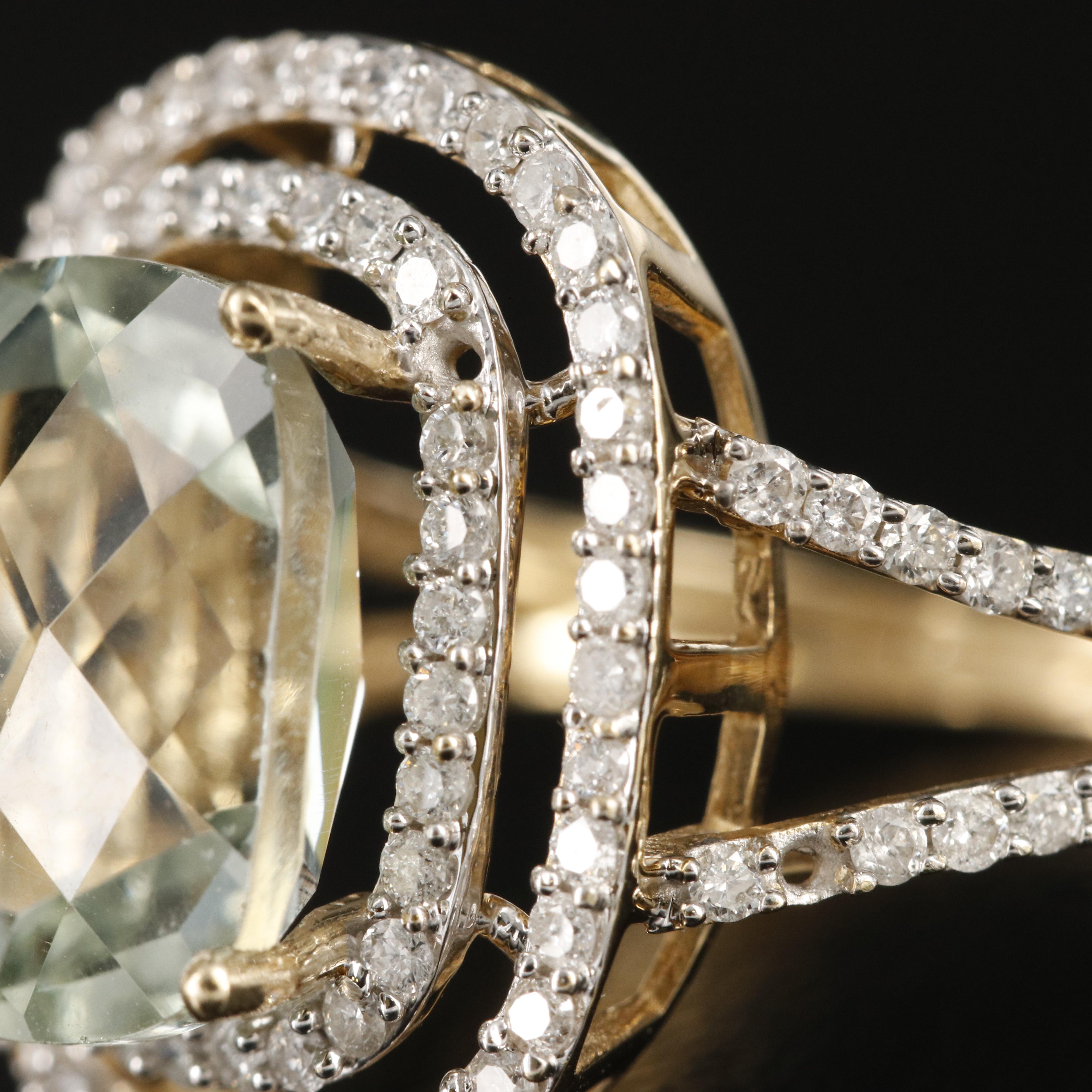 14K Prasiolite and Diamond Ring