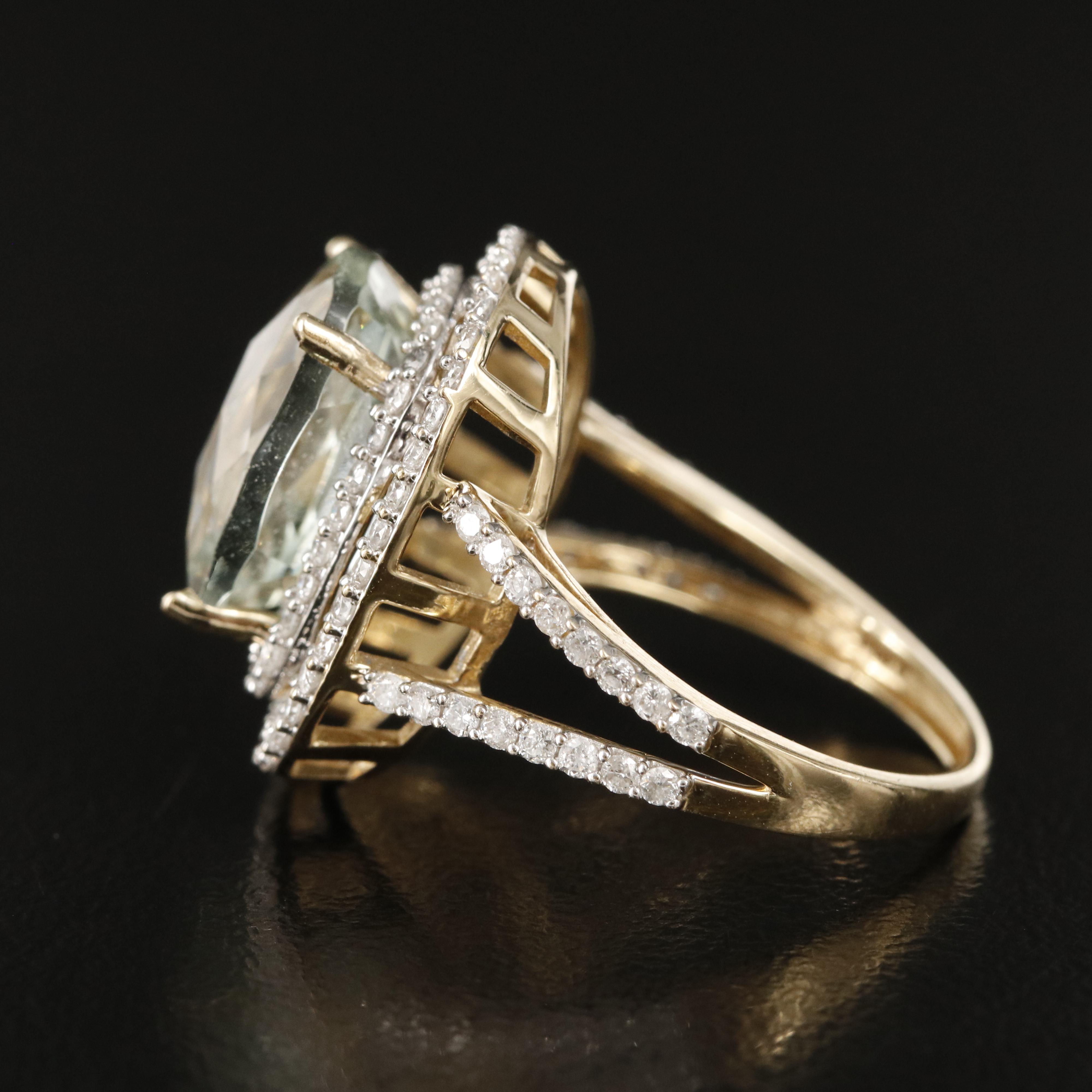 14K Prasiolite and Diamond Ring