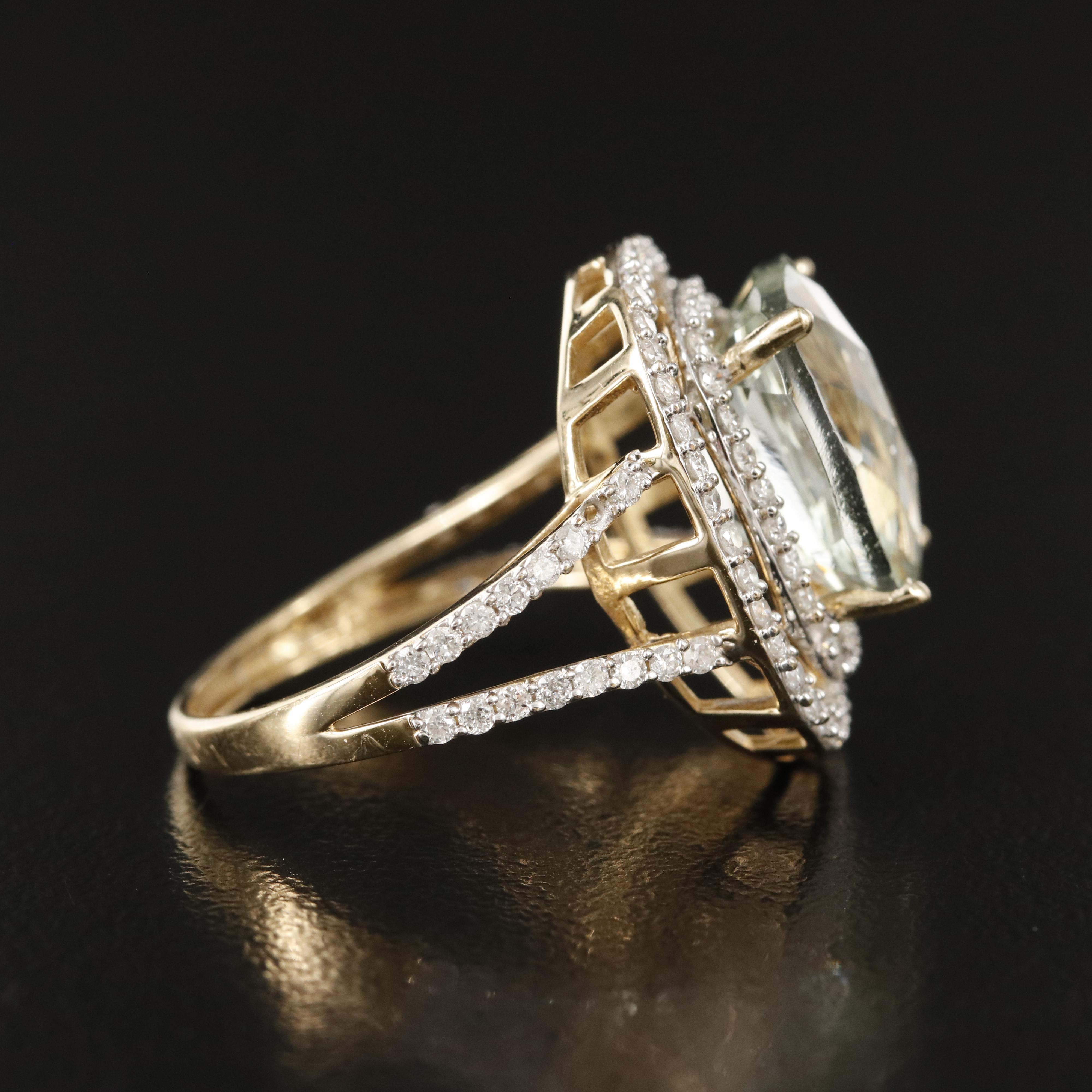 14K Prasiolite and Diamond Ring