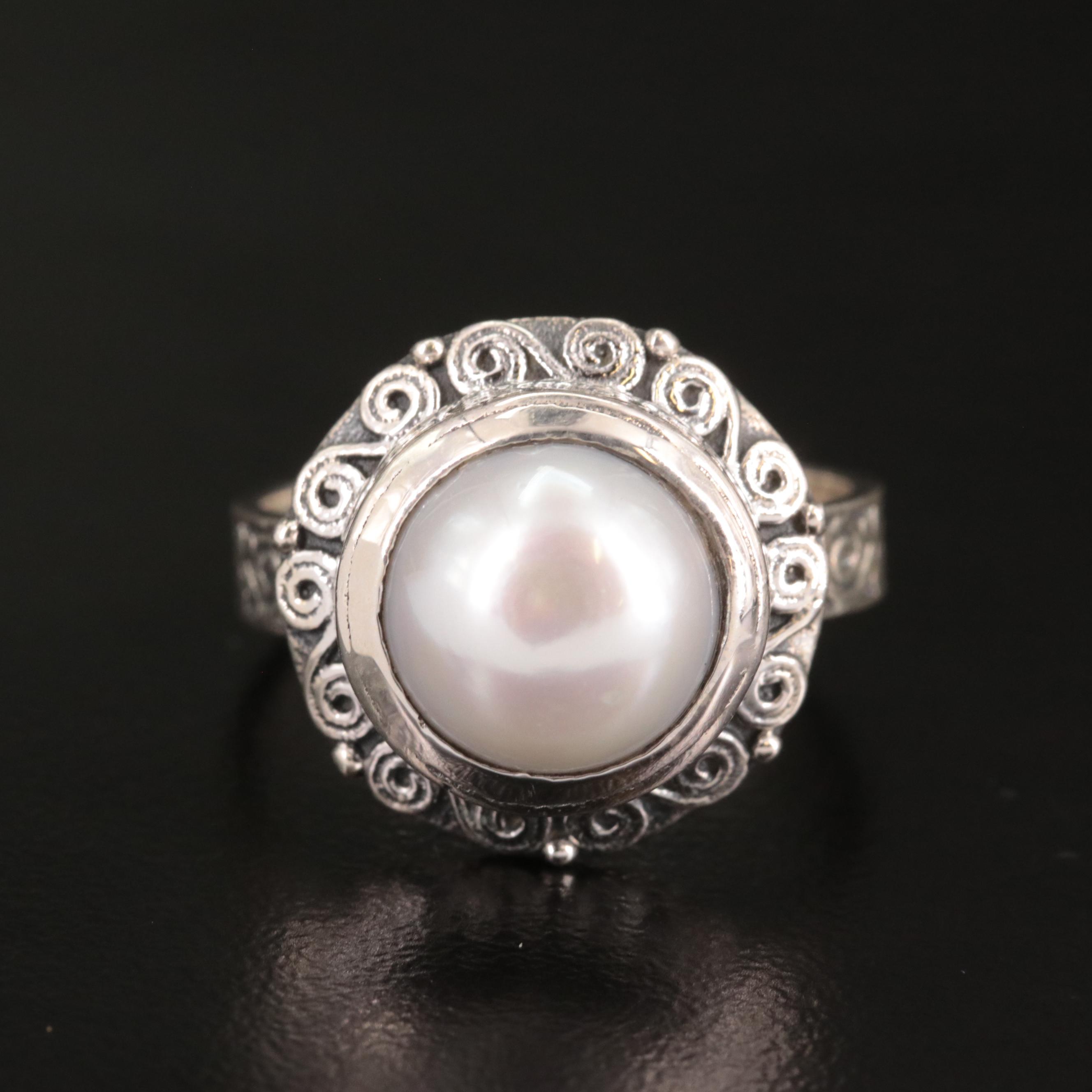 Sterling Cultured Pearl Halo Ring