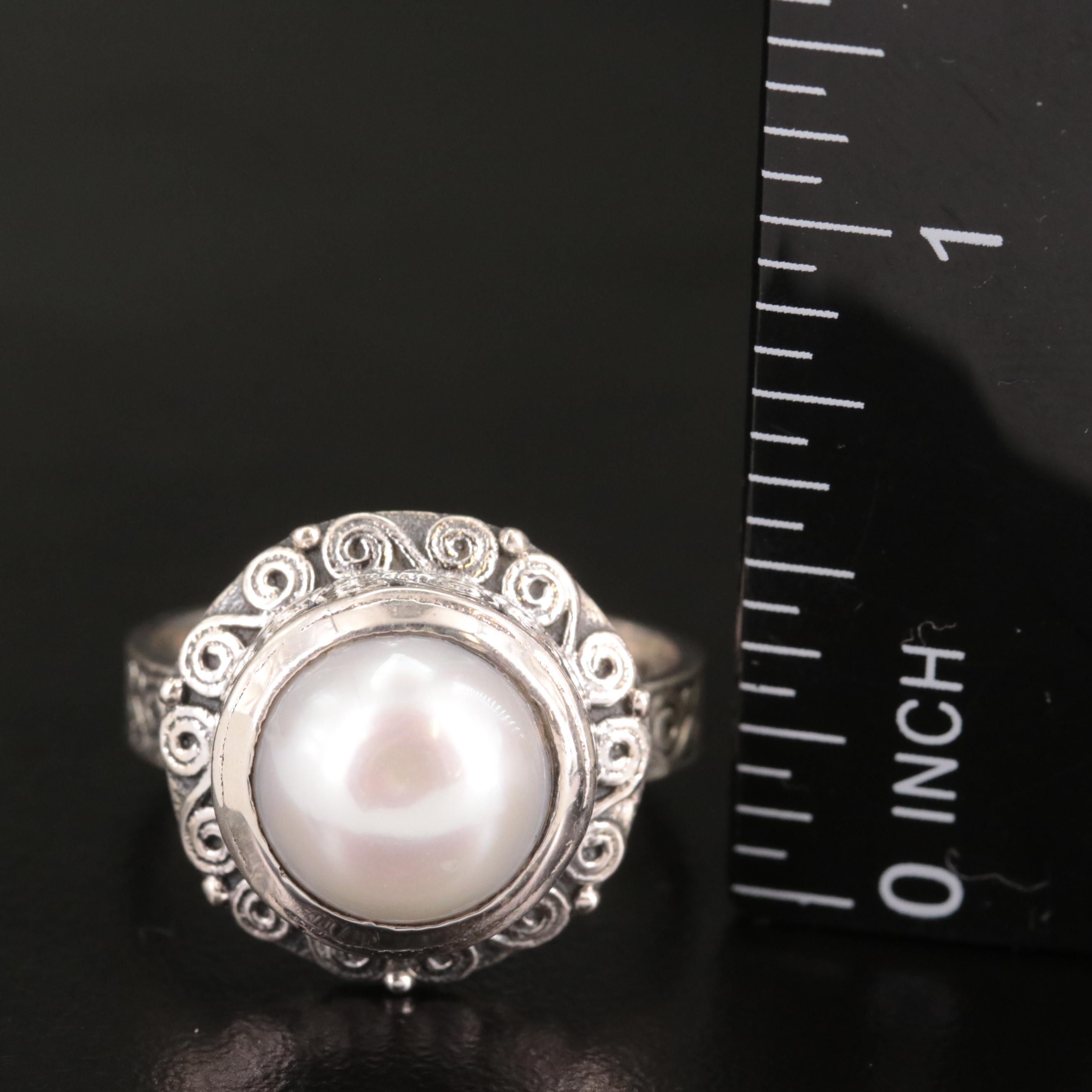 Sterling Cultured Pearl Halo Ring
