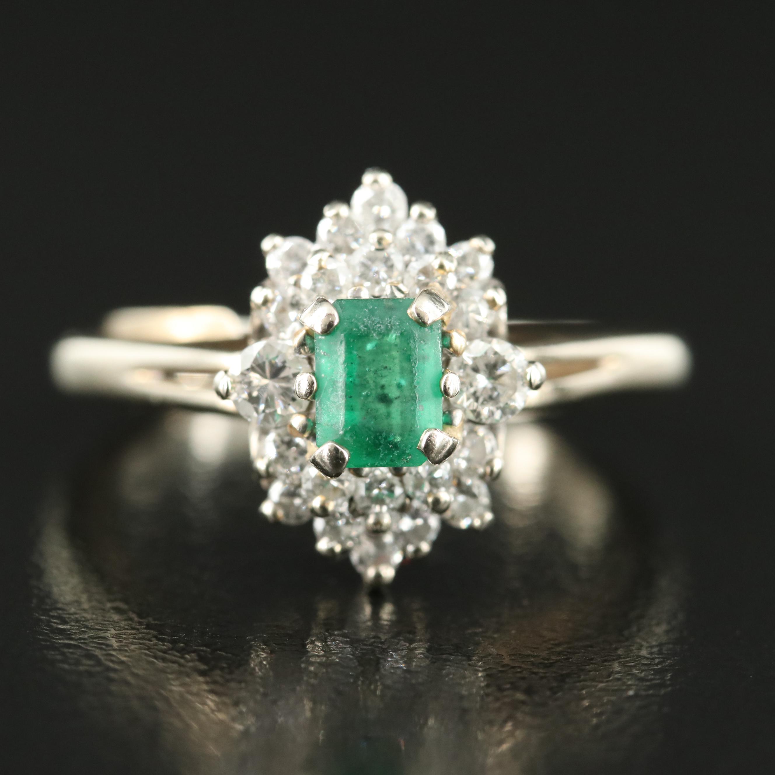 Vintage 14K Emerald and Diamond Ring