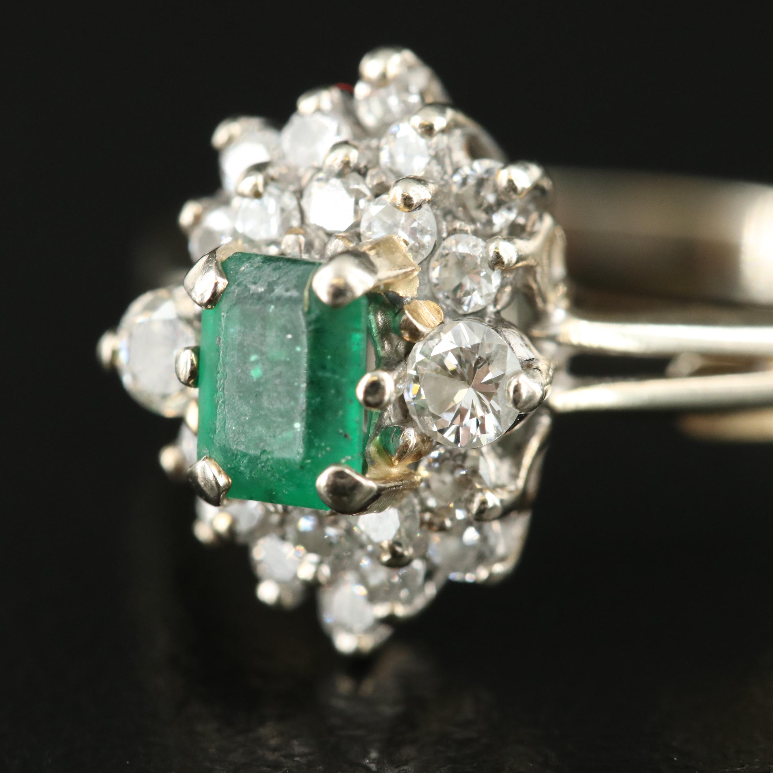 Vintage 14K Emerald and Diamond Ring