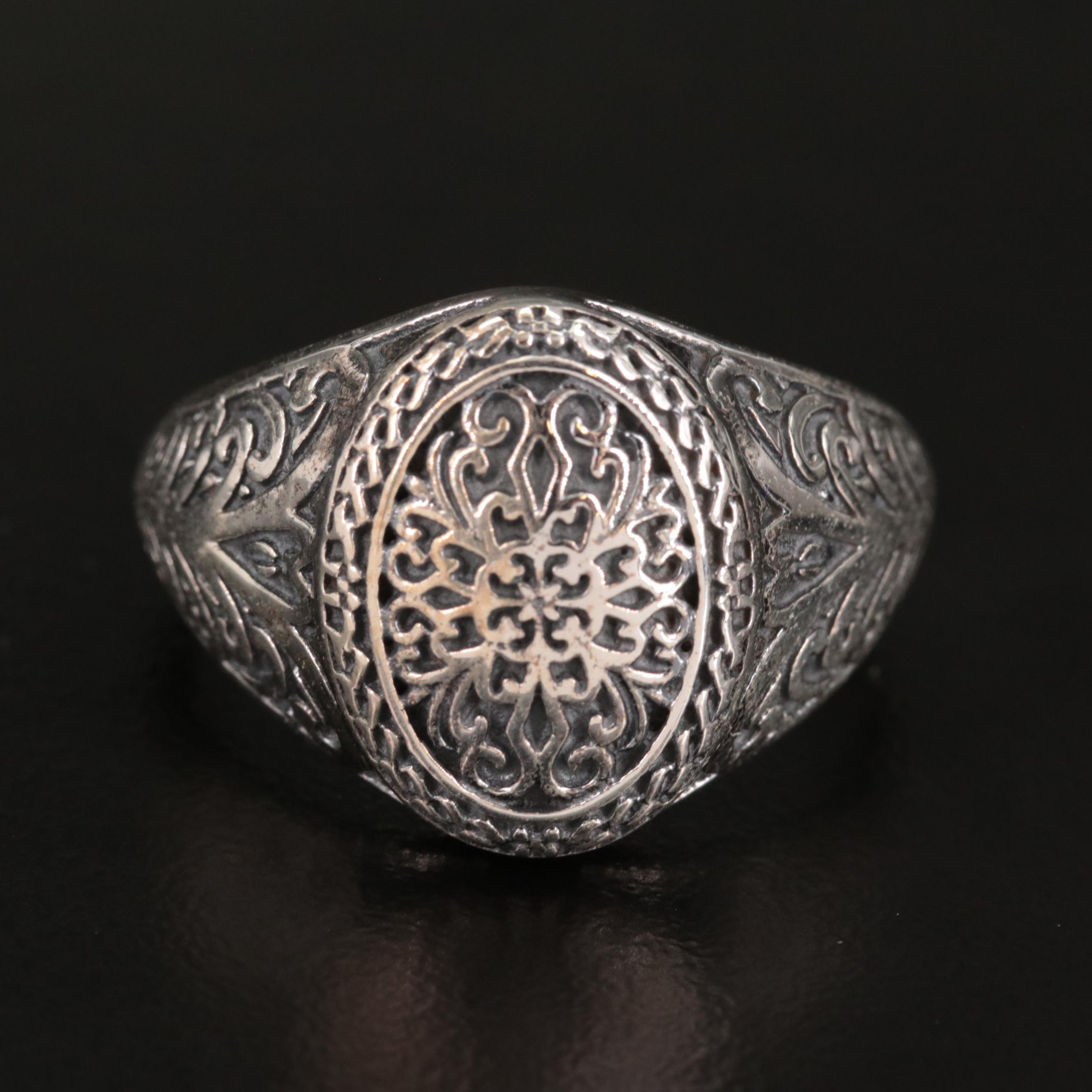 Sterling Textured Oval Faceted Ring