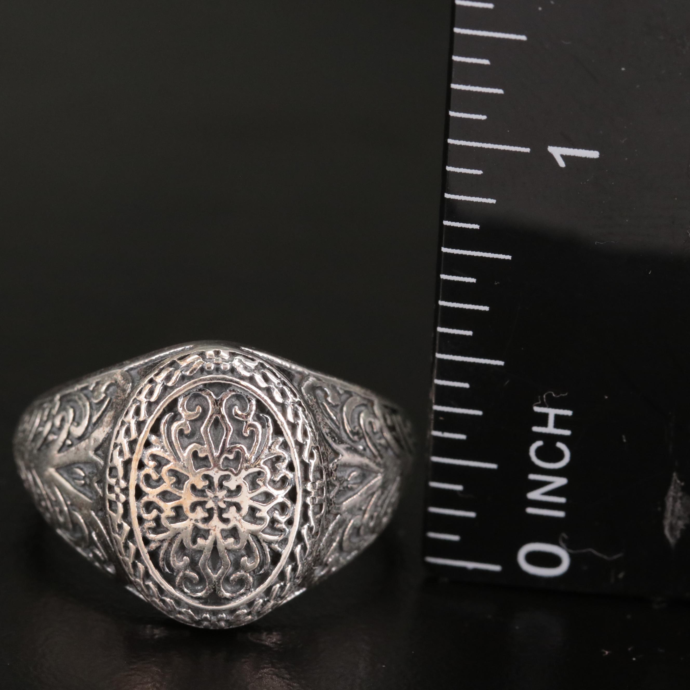Sterling Textured Oval Faceted Ring