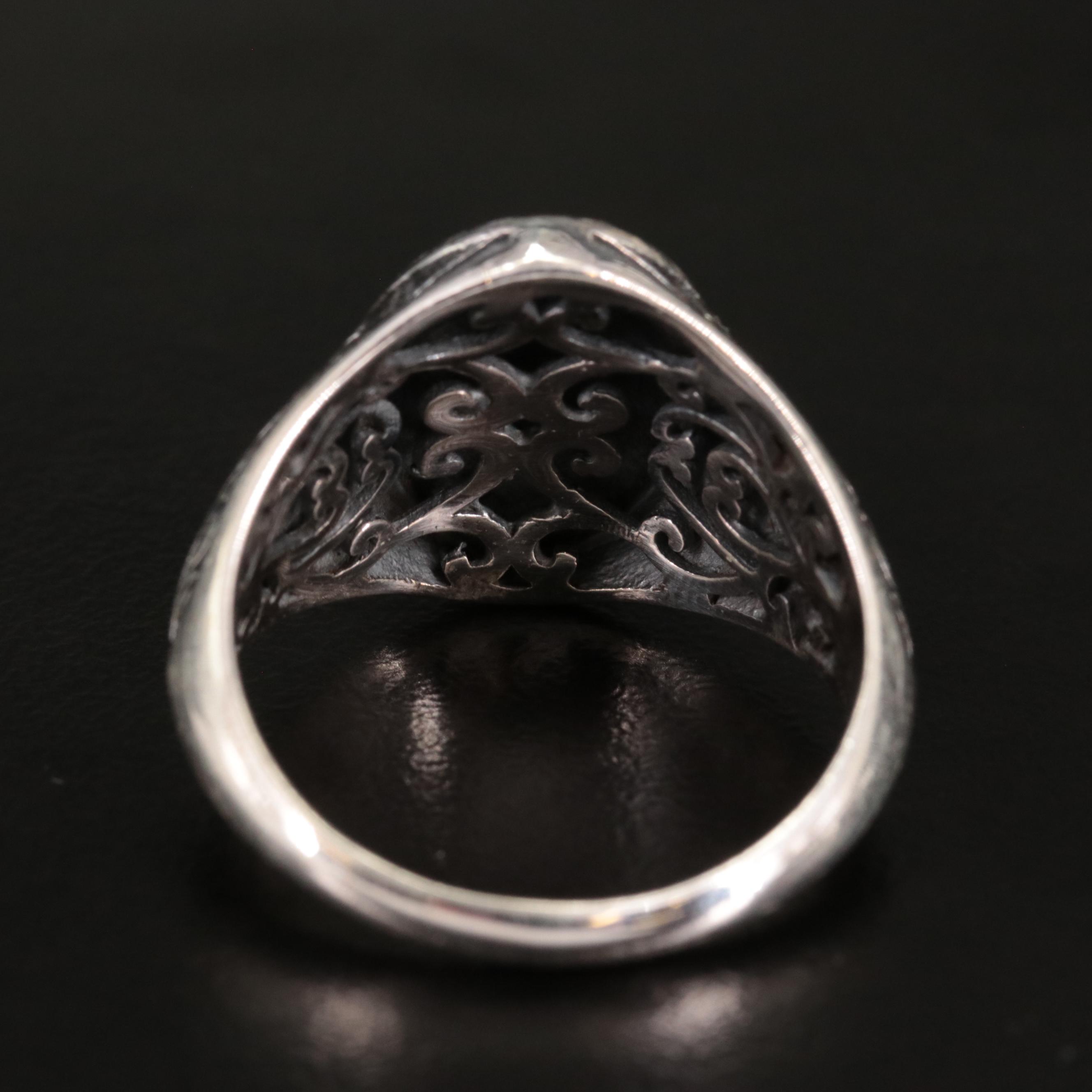 Sterling Textured Oval Faceted Ring