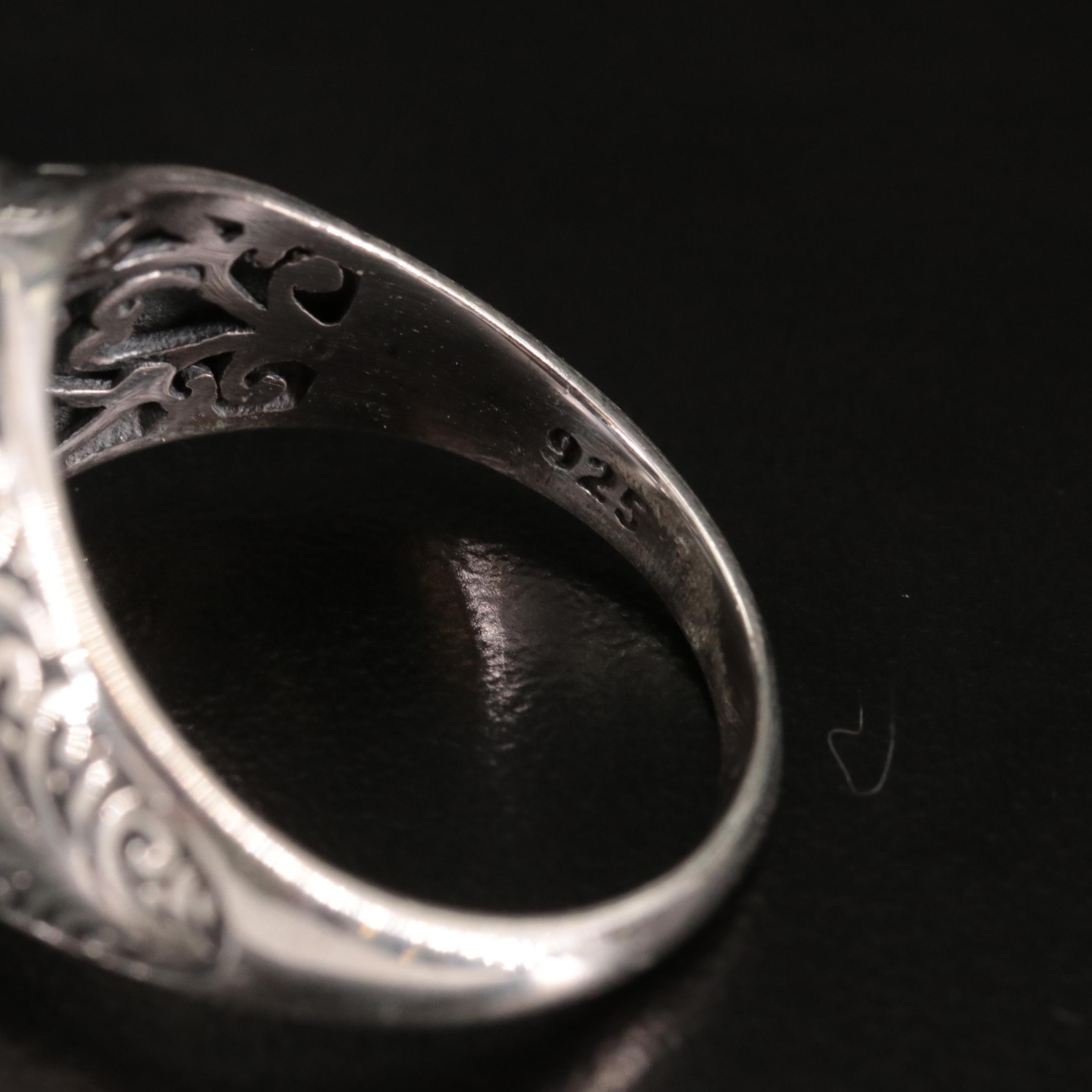 Sterling Textured Oval Faceted Ring