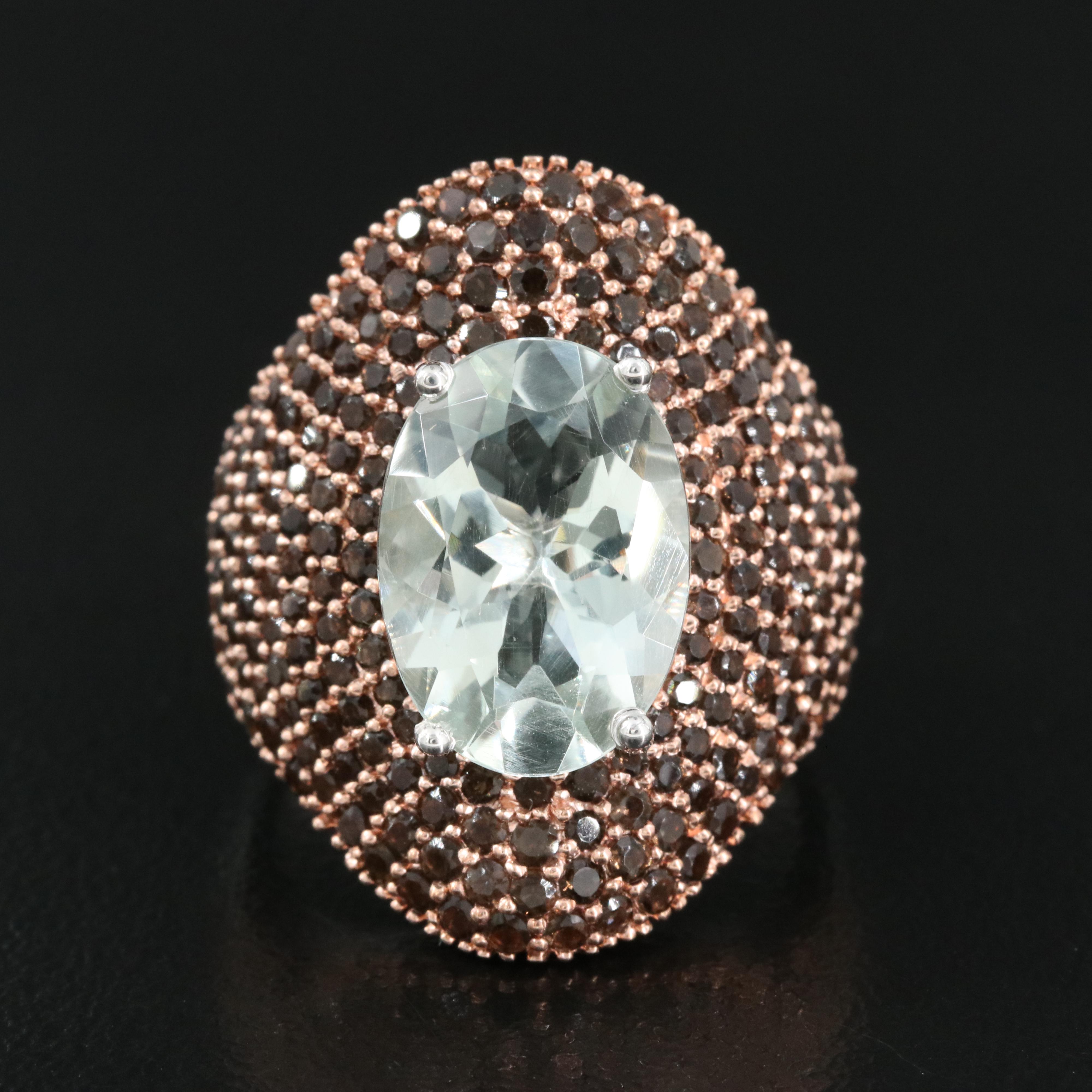 Sterling Prasiolite and Smoky Quartz Ring