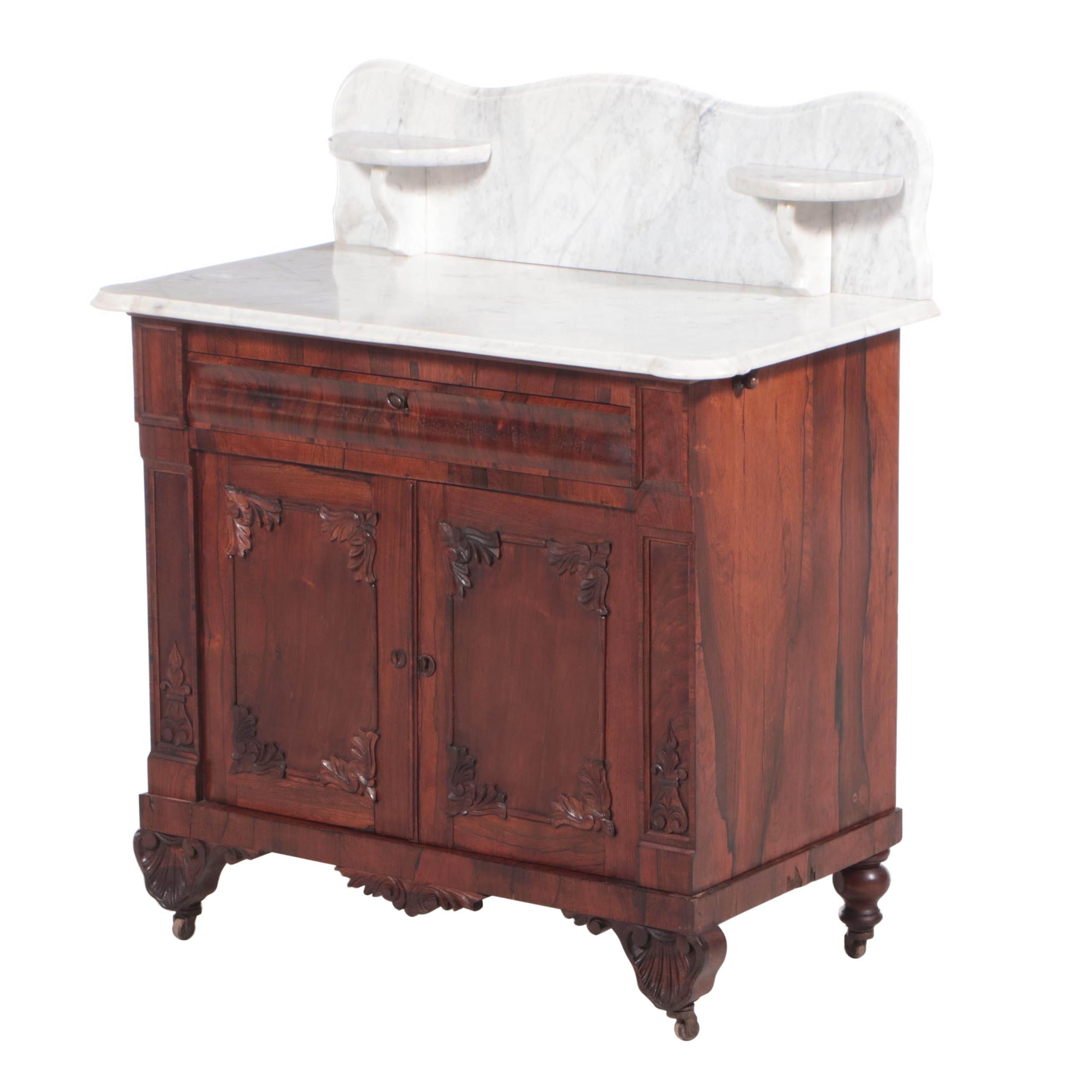 American Classical Rosewood and White Marble Washstand, circa 1830