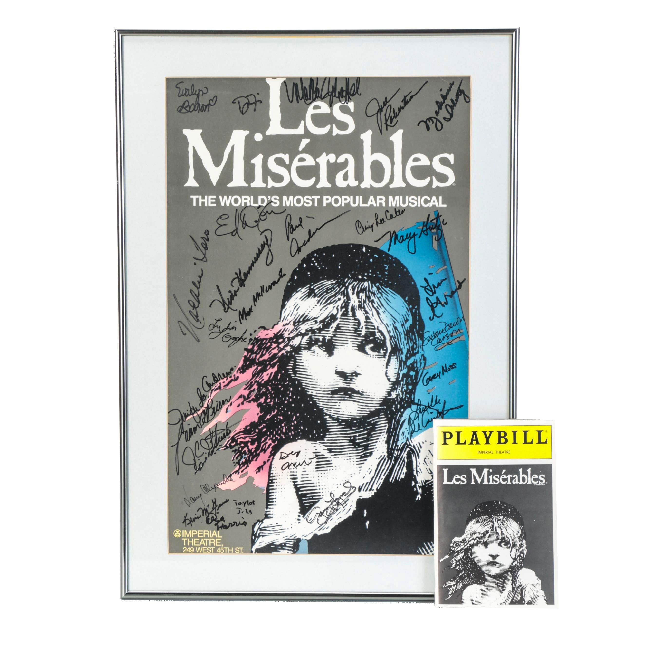 Broadway Cast Signed "Les Misérables" Poster with Playbill, 1990s