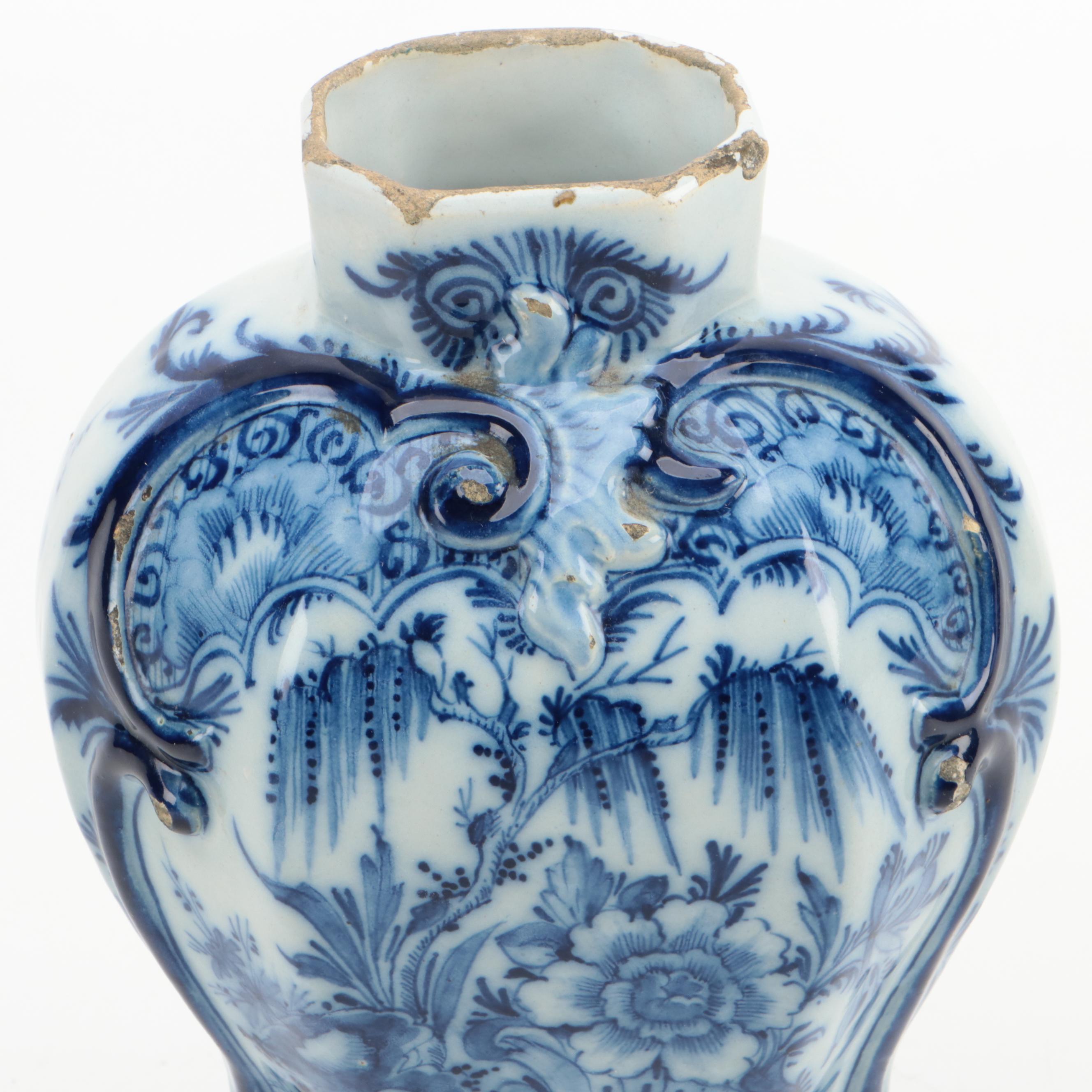 Delft Blue and White Glazed Earthenware Vase, 19th Century
