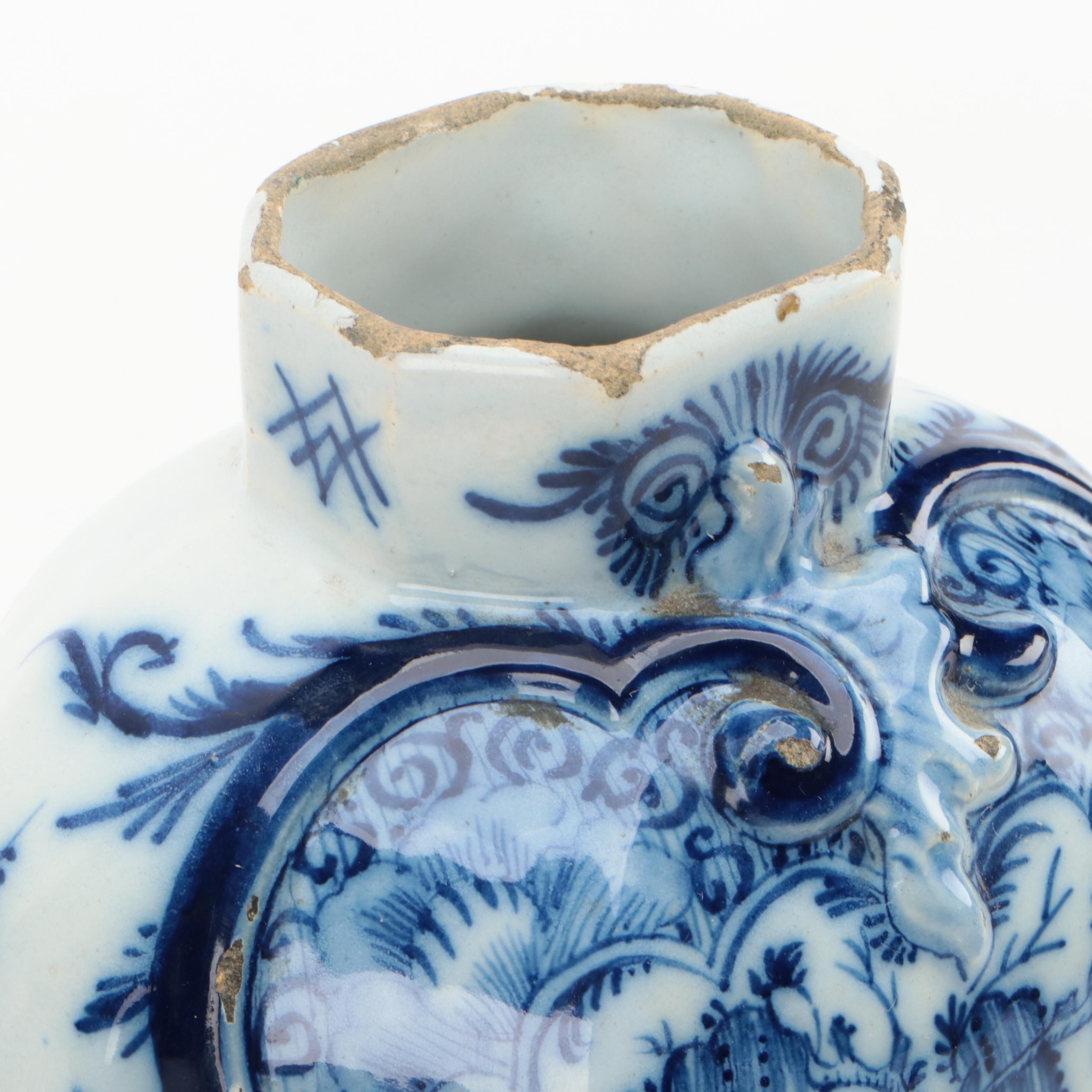 Delft Blue and White Glazed Earthenware Vase, 19th Century