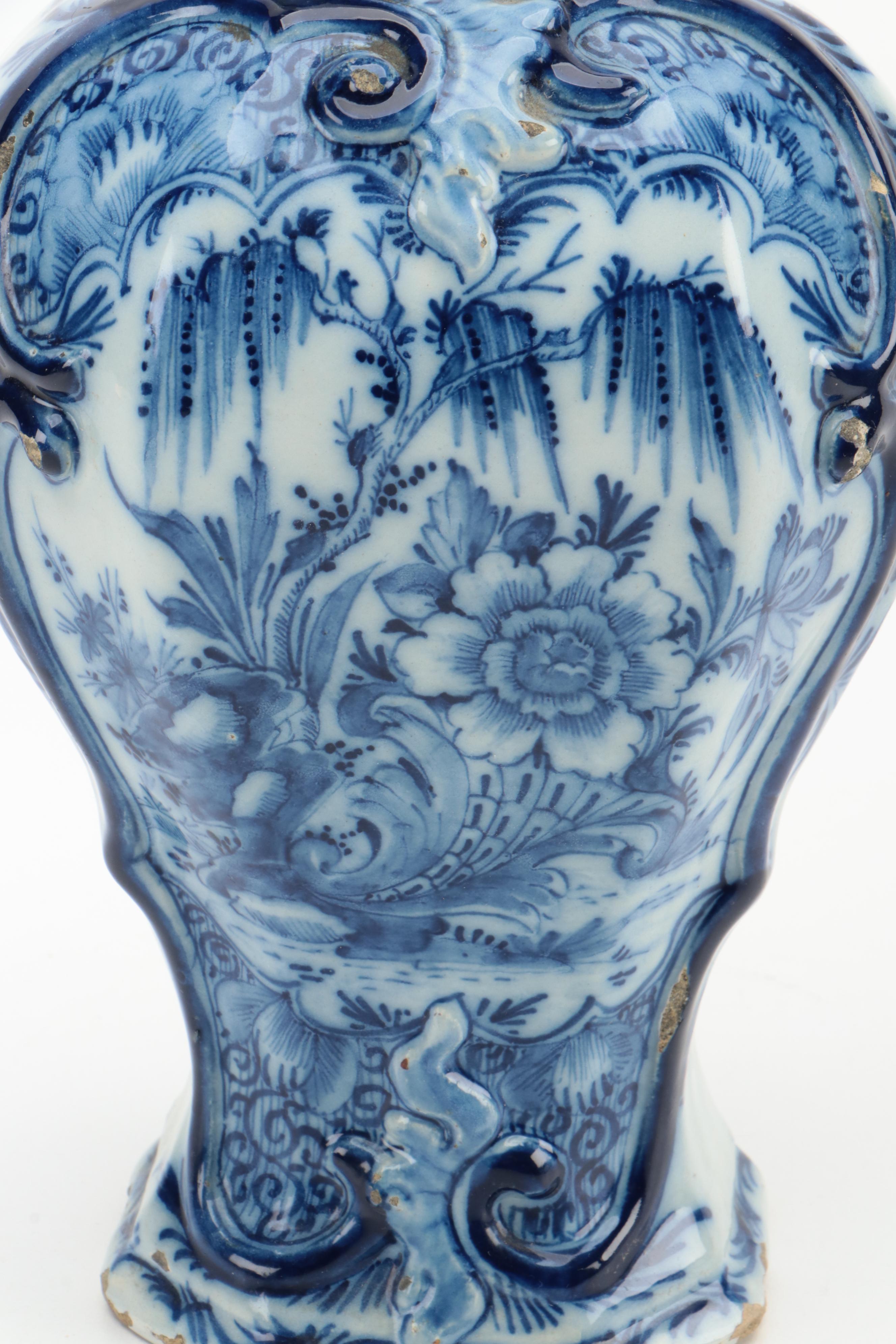 Delft Blue and White Glazed Earthenware Vase, 19th Century