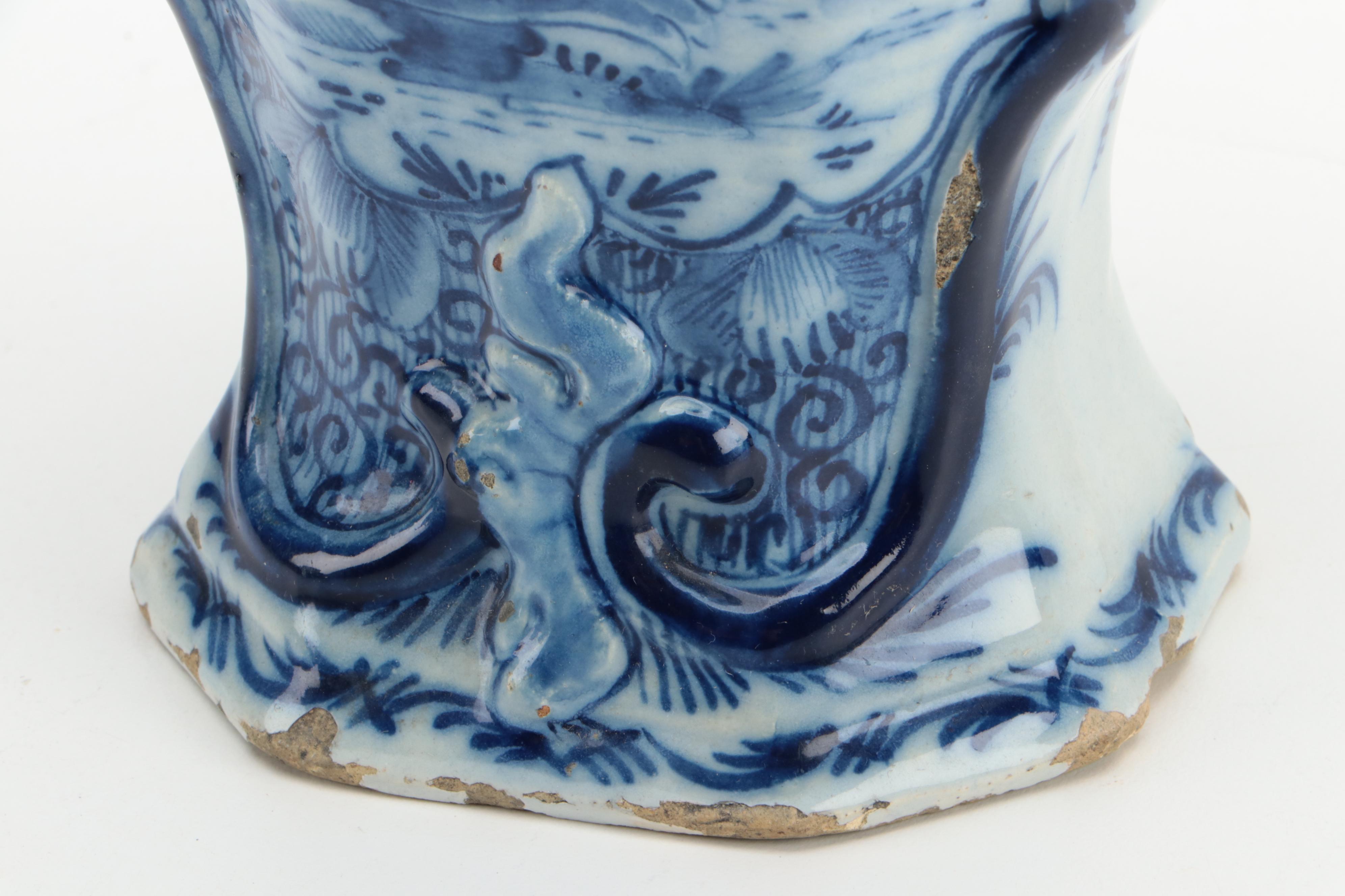 Delft Blue and White Glazed Earthenware Vase, 19th Century