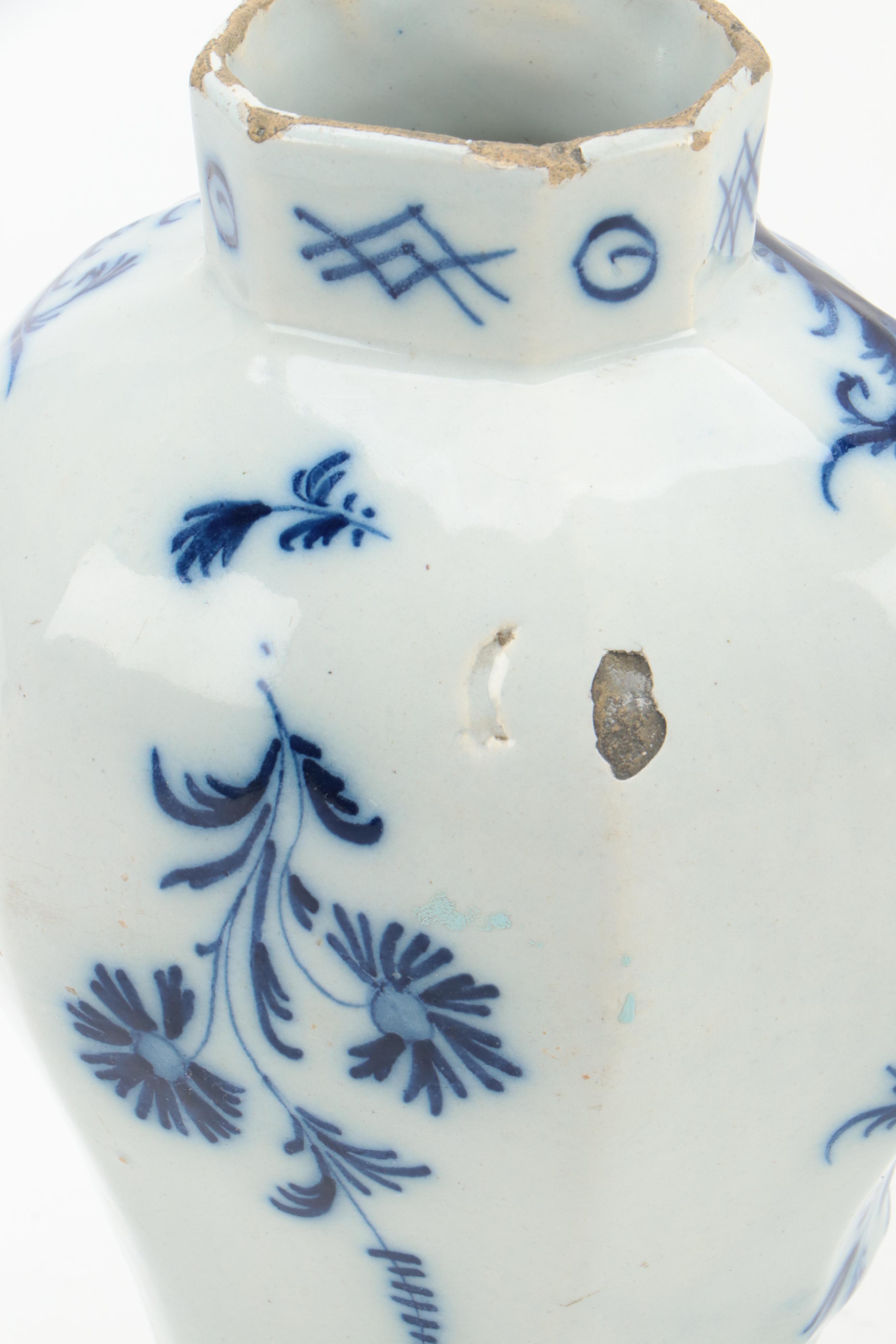 Delft Blue and White Glazed Earthenware Vase, 19th Century