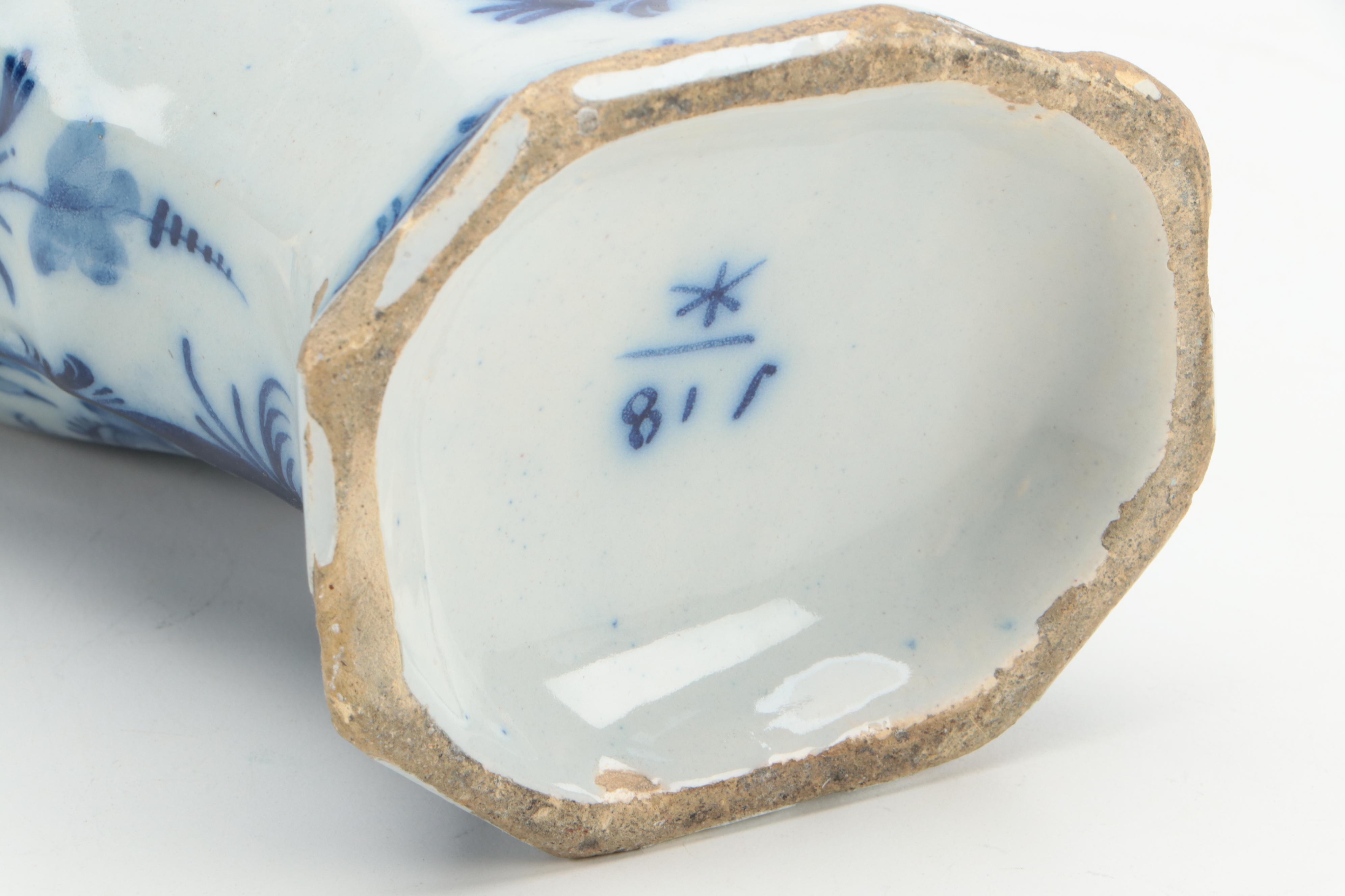 Delft Blue and White Glazed Earthenware Vase, 19th Century