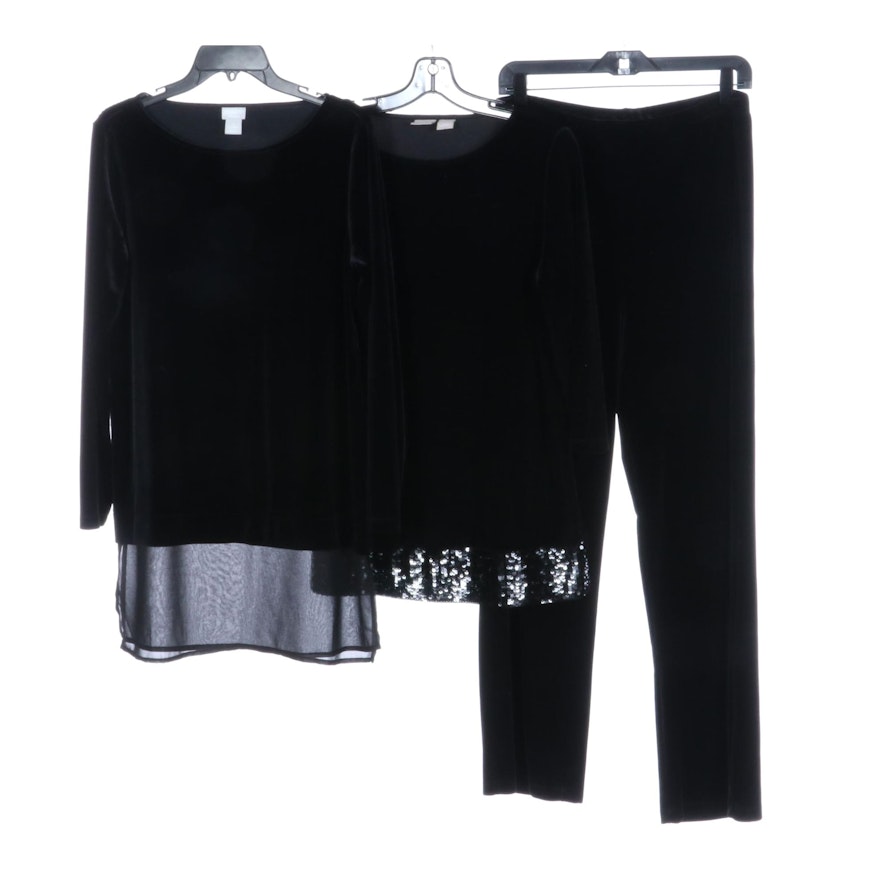 Chico's Travelers Long Sleeve Shirts and Elastic Waist Pants in Black Velour