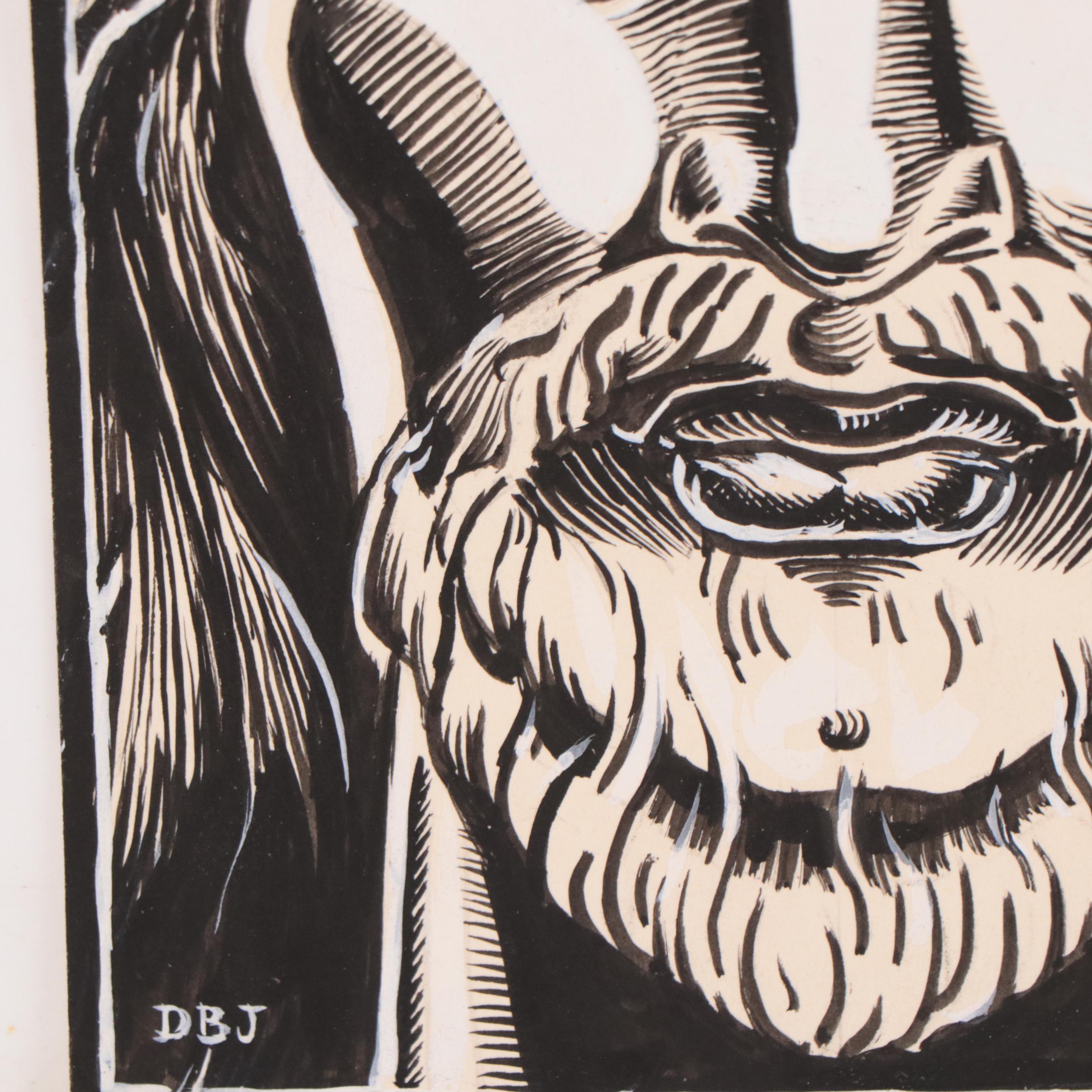 Dan Burne Jones Pen and Ink Bookplate Drawing of Christ, 1953