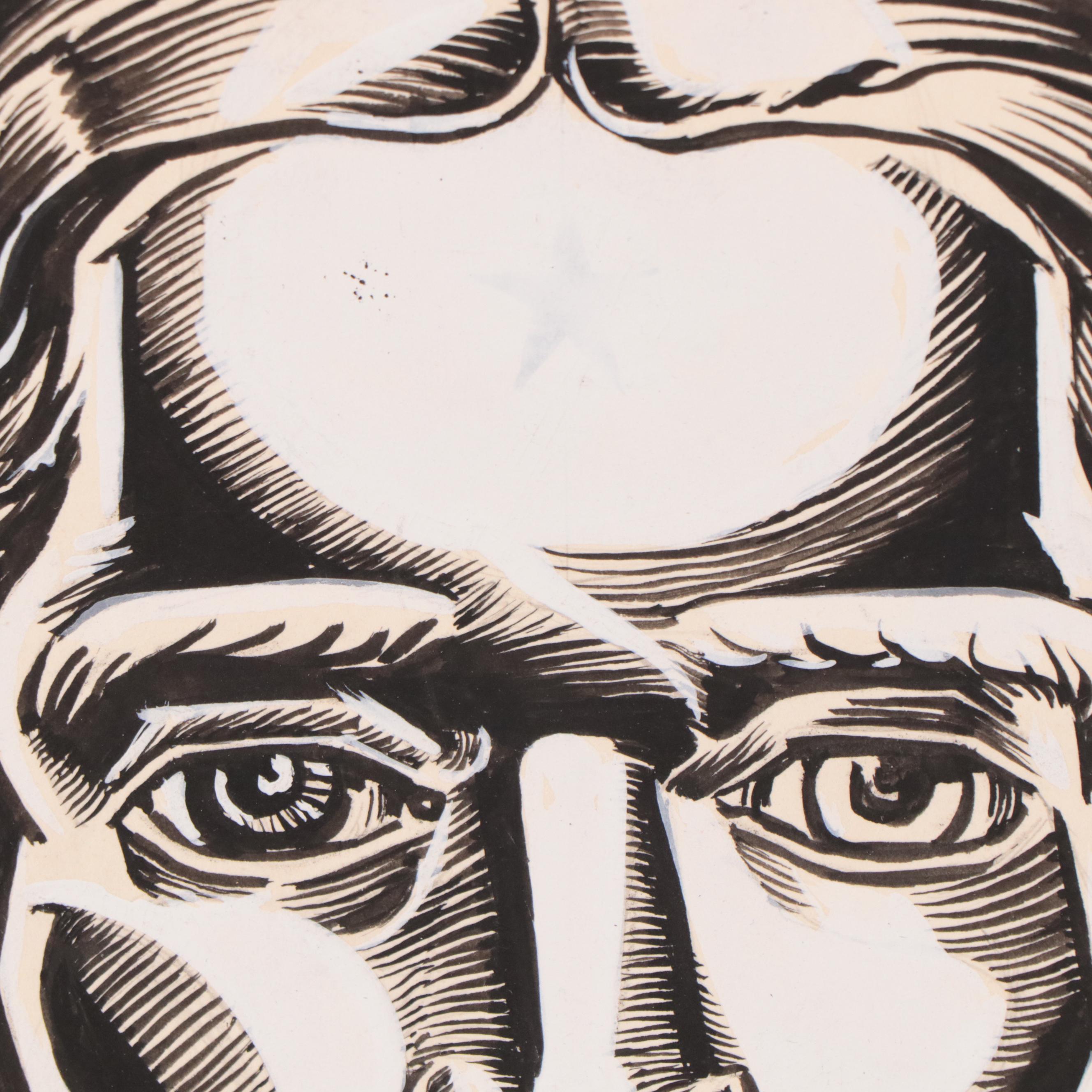 Dan Burne Jones Pen and Ink Bookplate Drawing of Christ, 1953