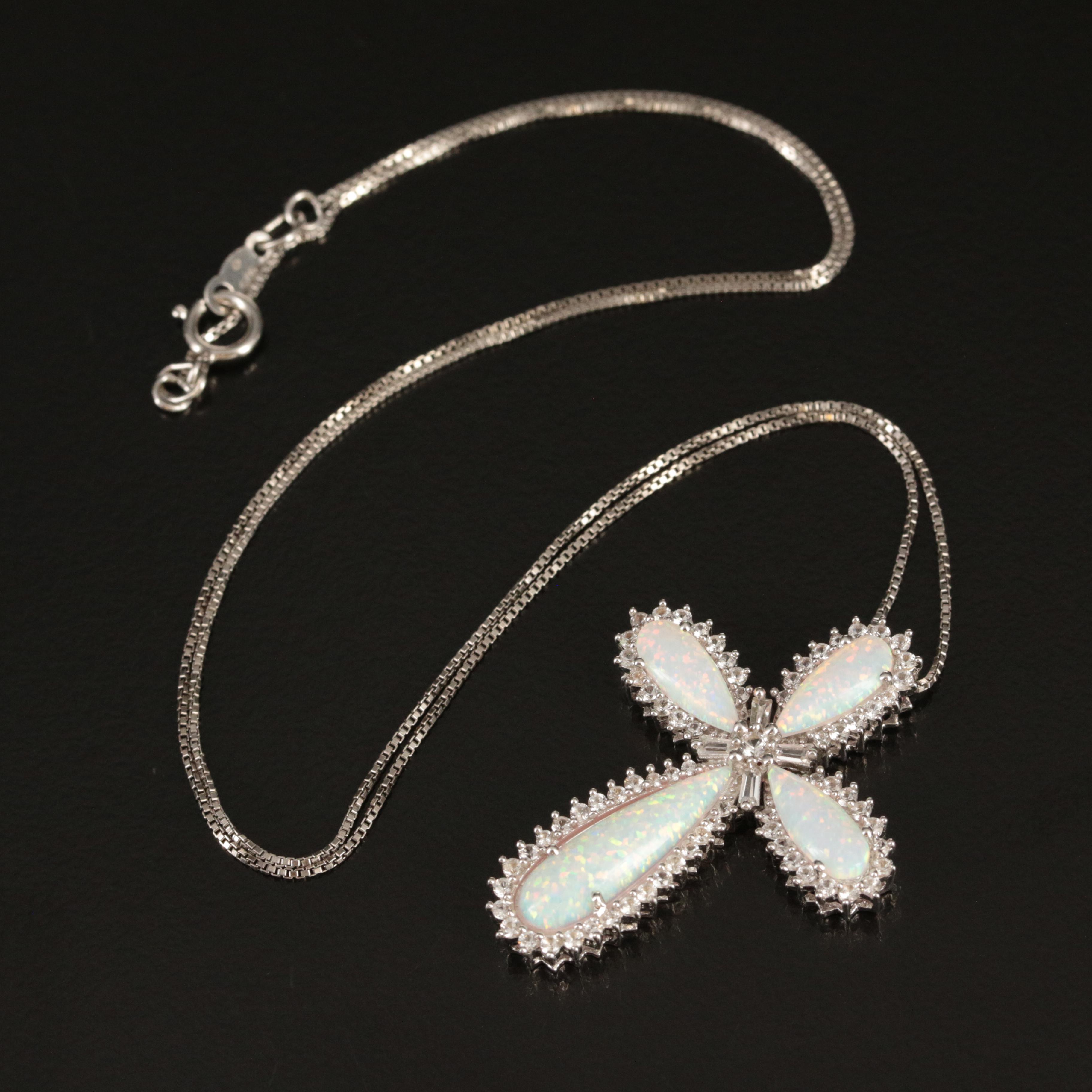 Sterling Opal and White Sapphire Cross Necklace