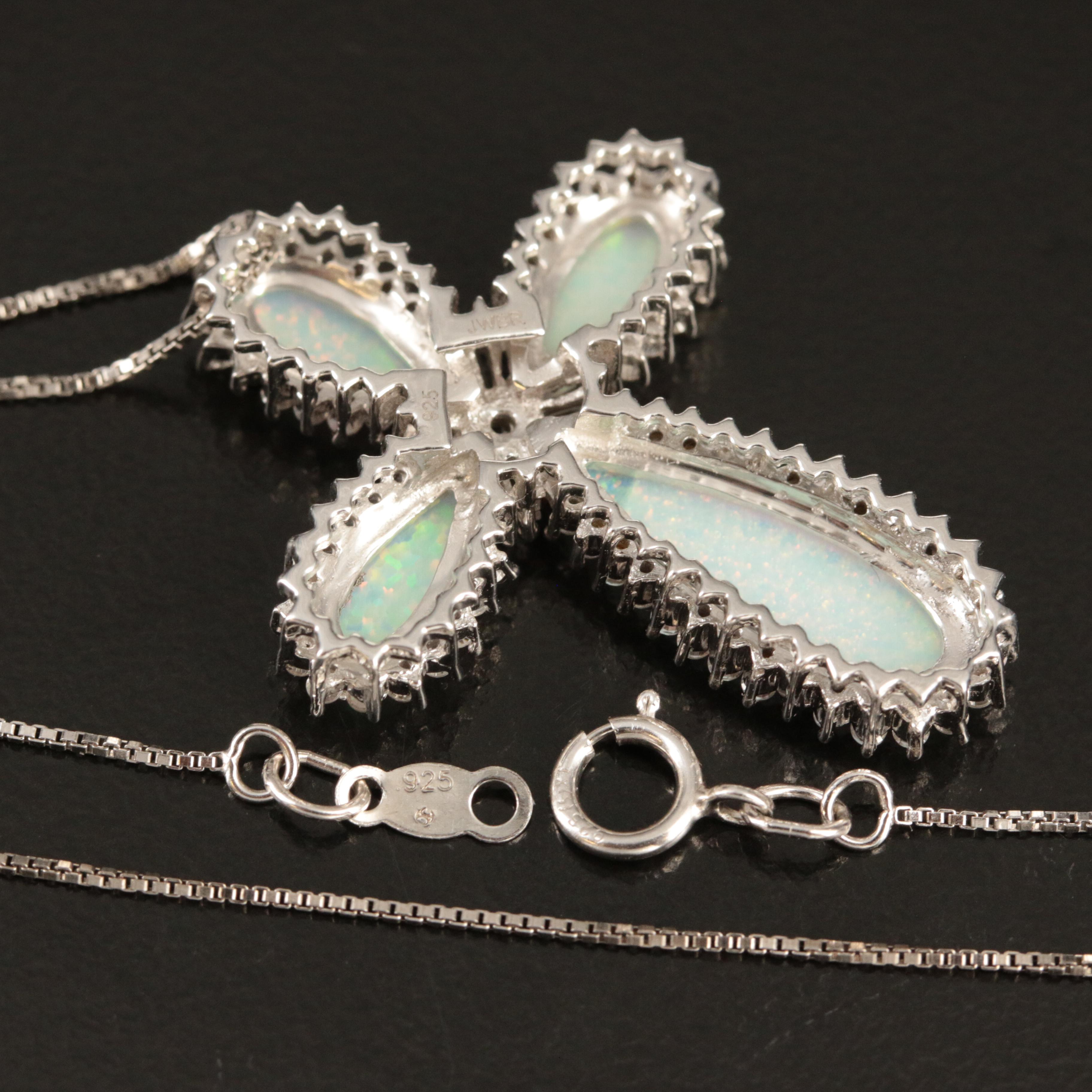 Sterling Opal and White Sapphire Cross Necklace