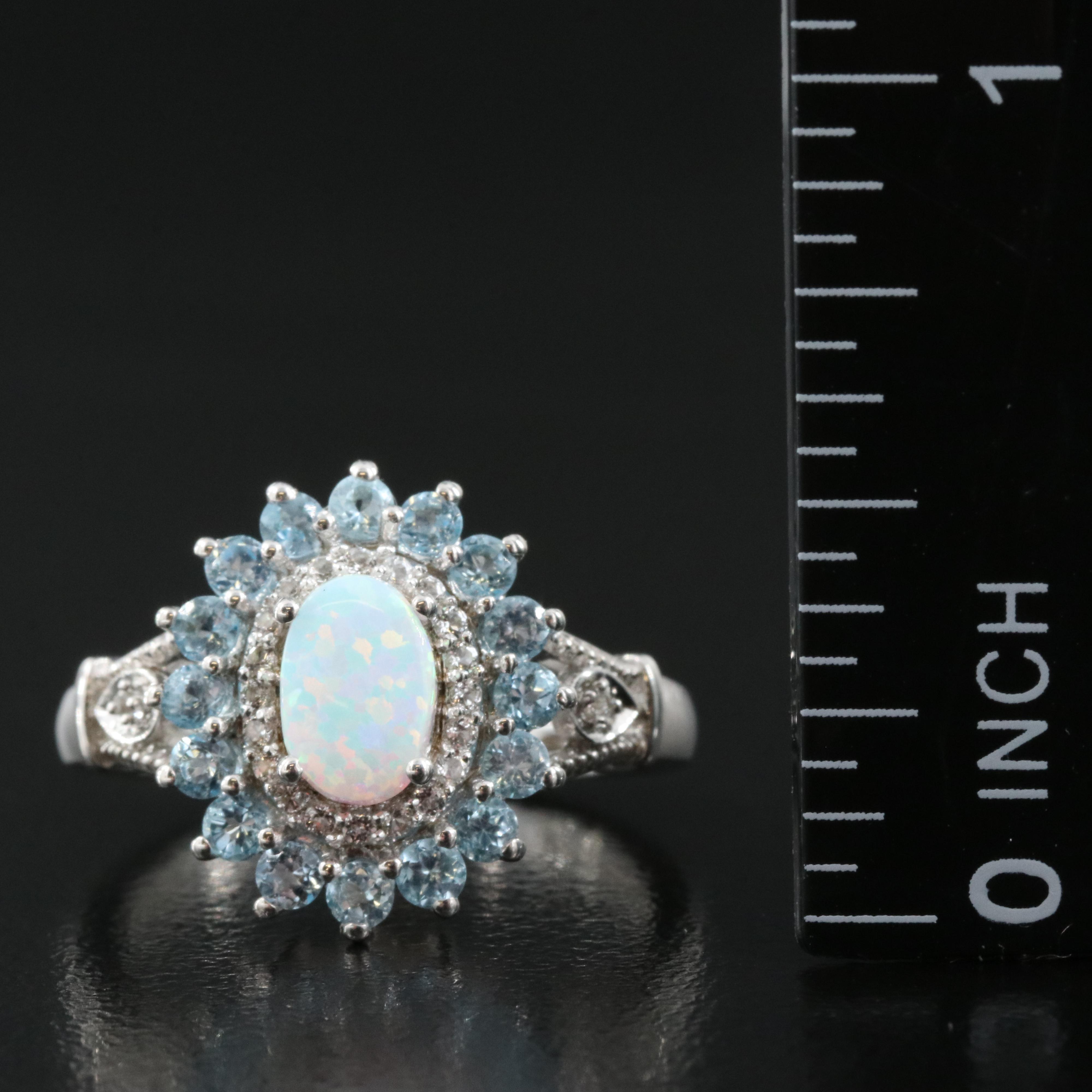 Sterling Opal, Topaz and Sapphire Ring