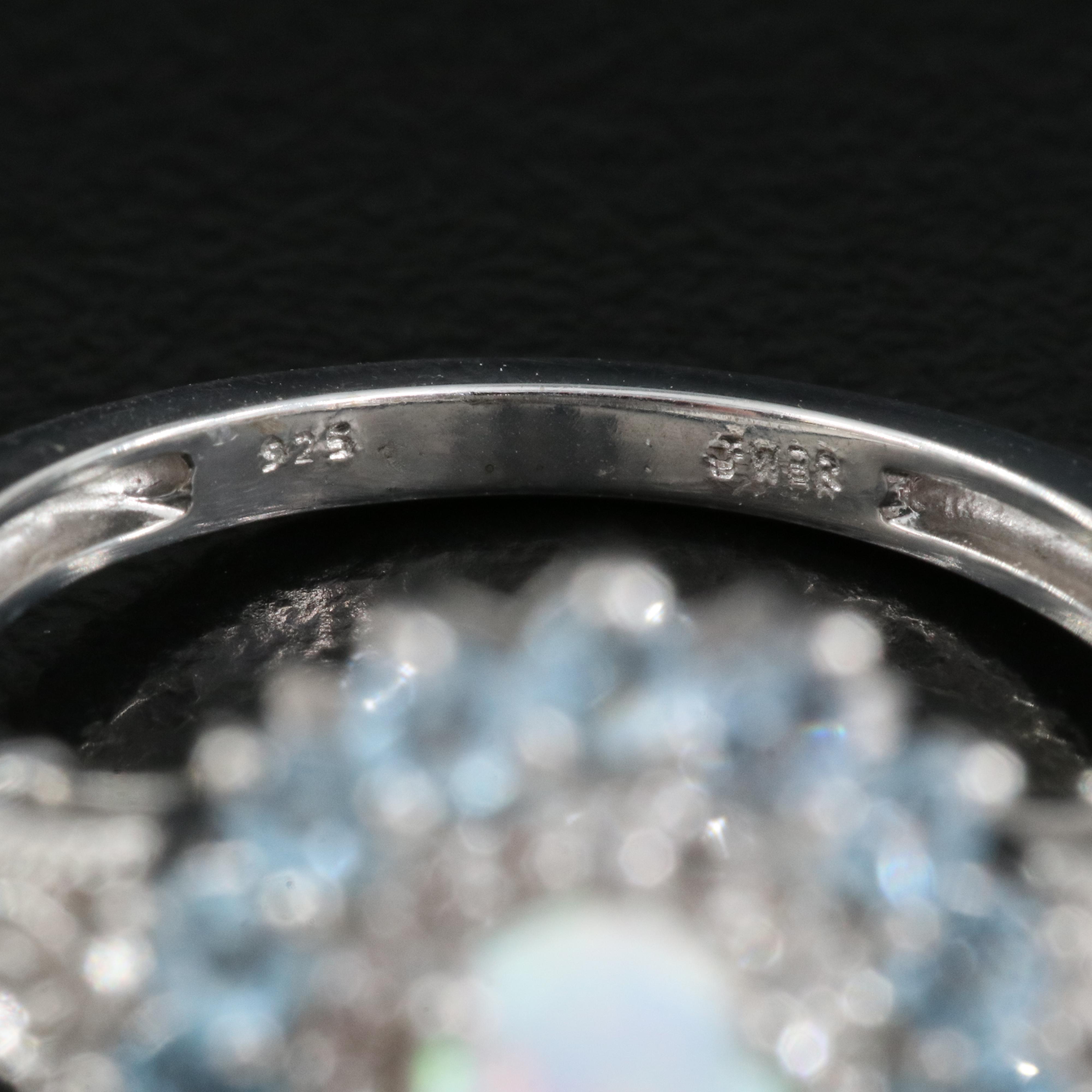 Sterling Opal, Topaz and Sapphire Ring