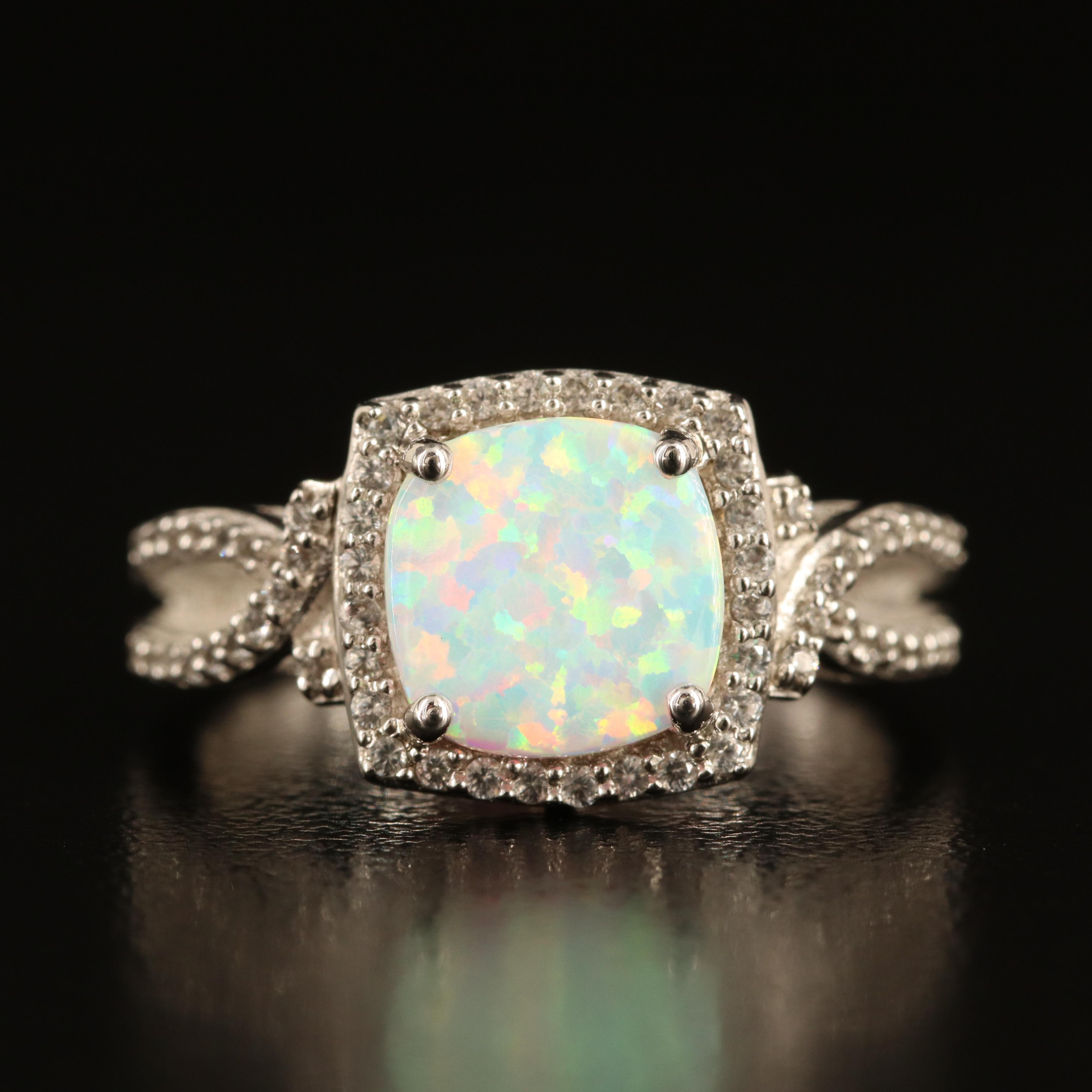 Sterling Opal and White Sapphire Ring