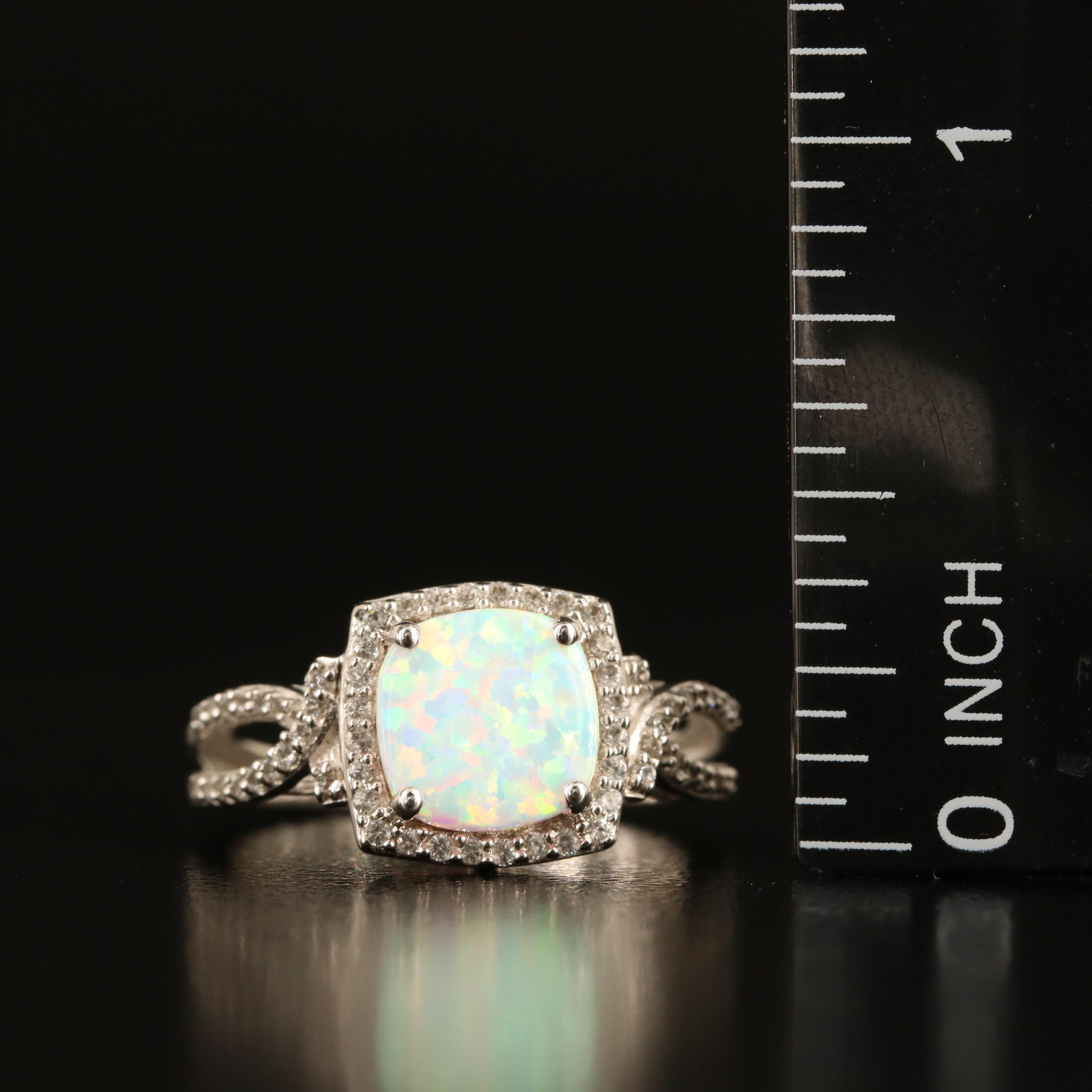 Sterling Opal and White Sapphire Ring