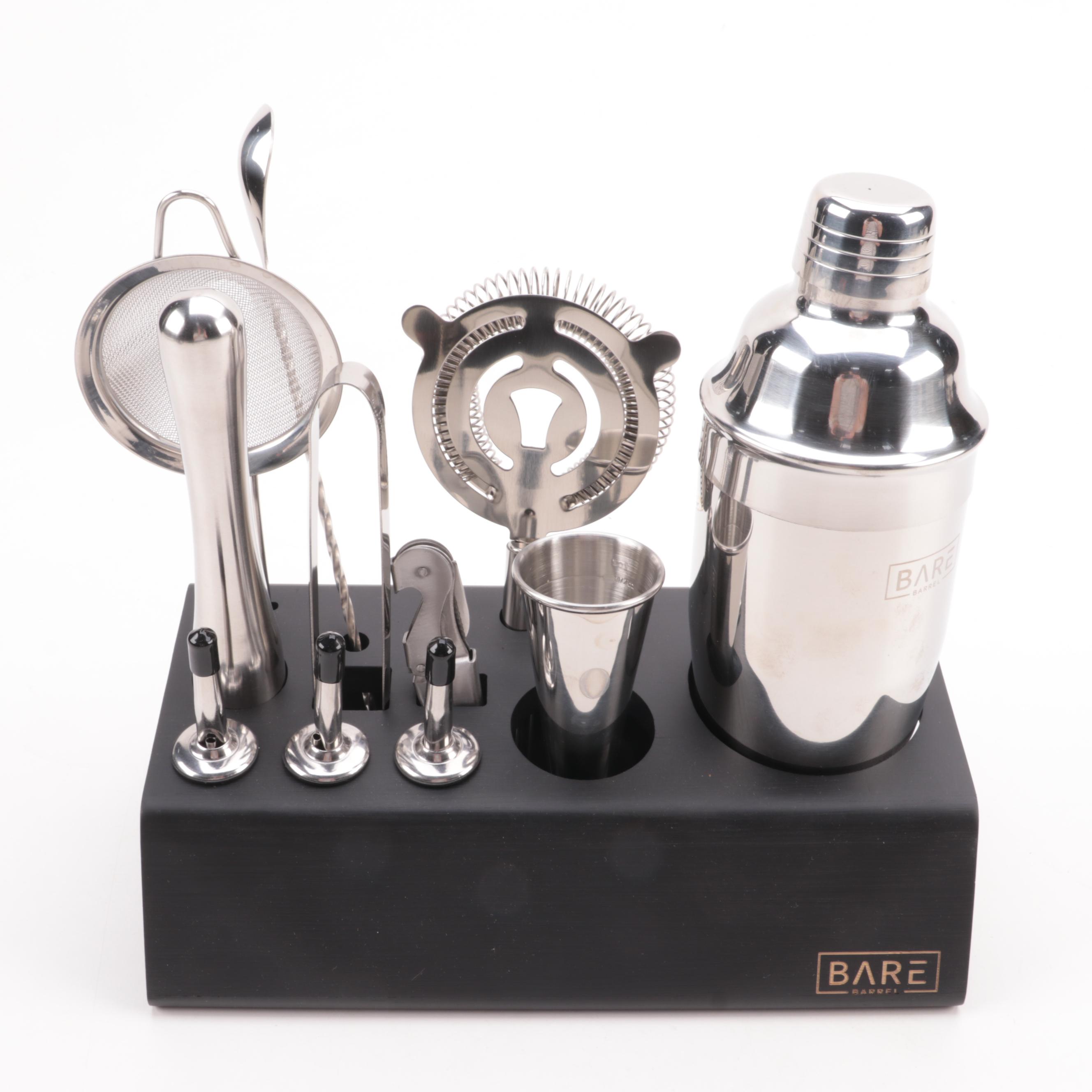 Bare Barrel Bar Tool Set with Royal Reserve Whiskey Stones and Rocks Glasses