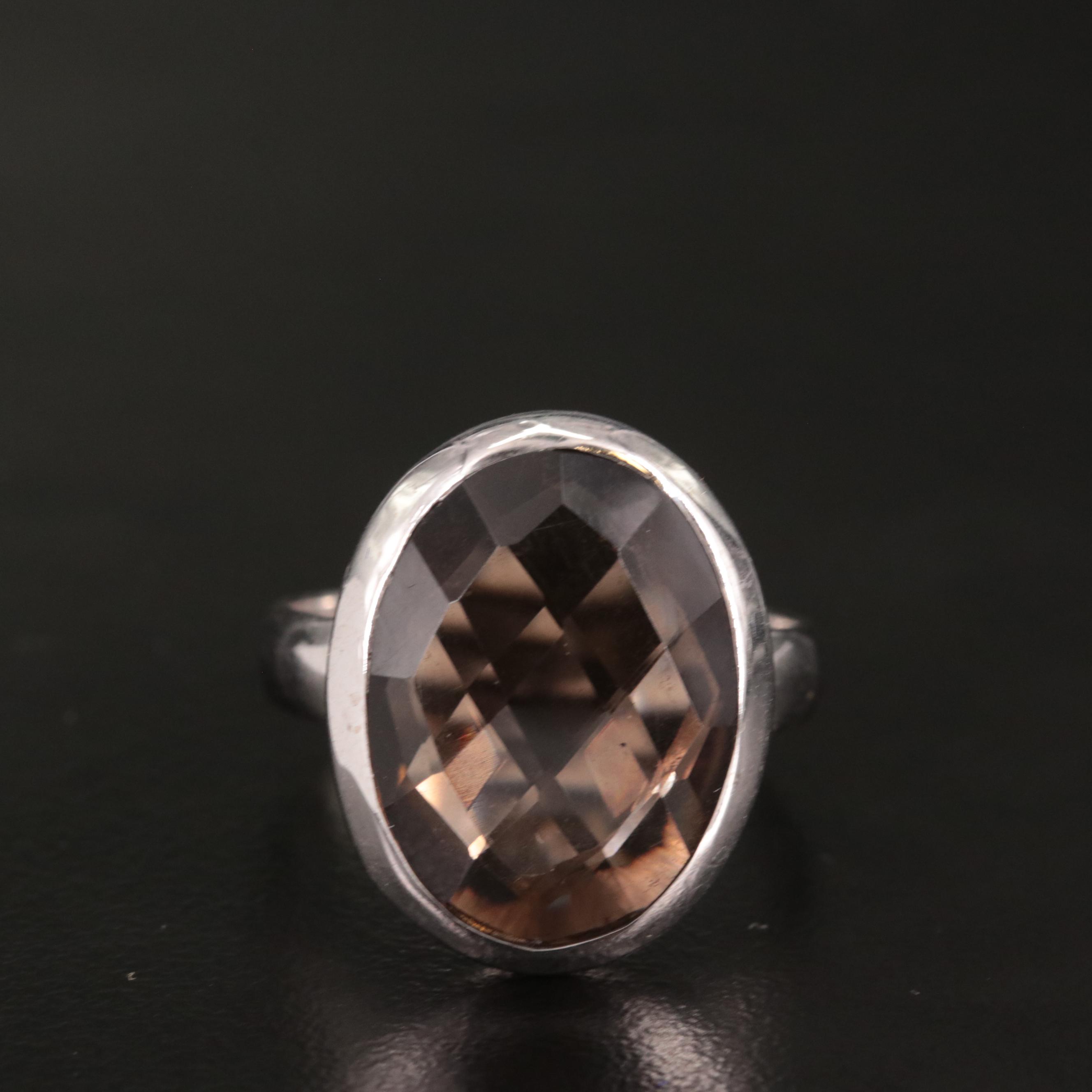 Sterling Smoky Quartz Oval Ring