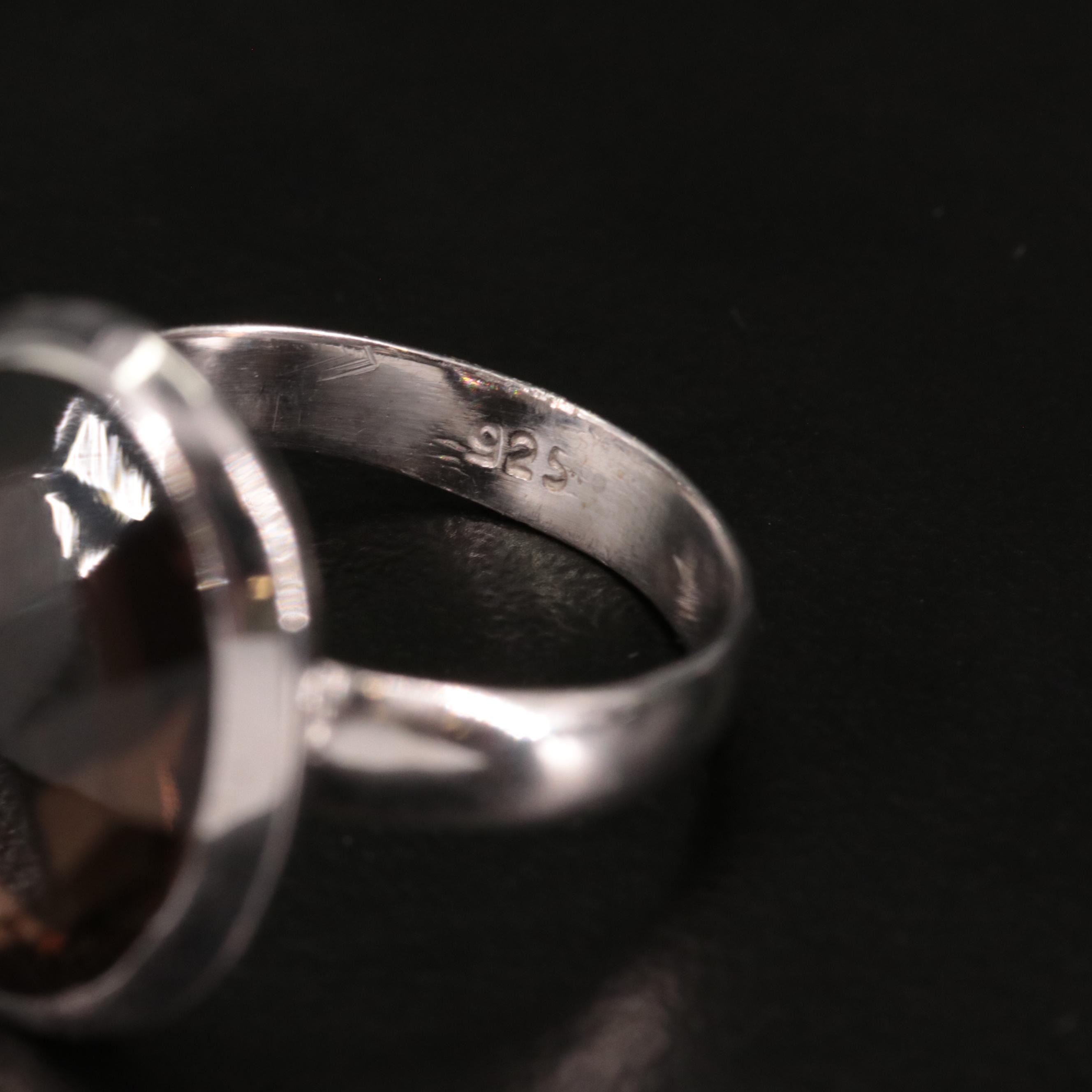 Sterling Smoky Quartz Oval Ring