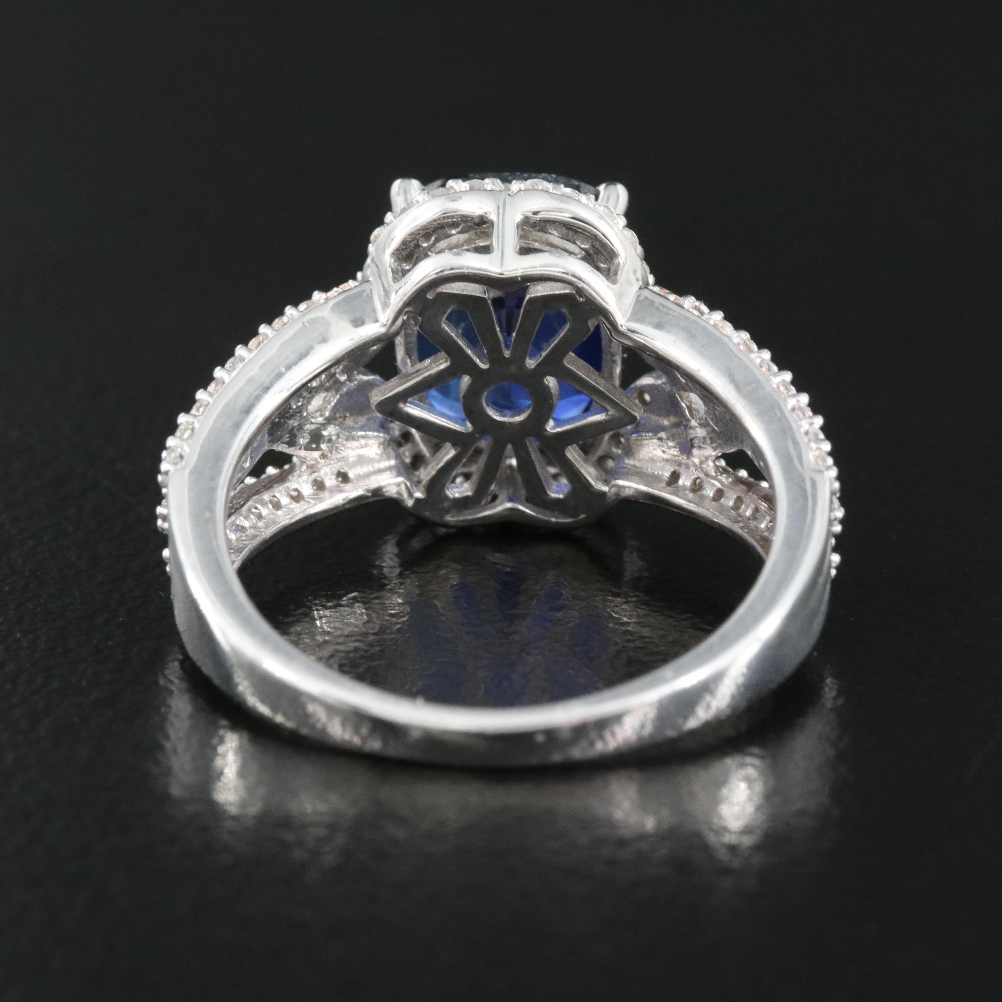 Sterling Blue and White Sapphire Ring with 10K Rose Gold Accents