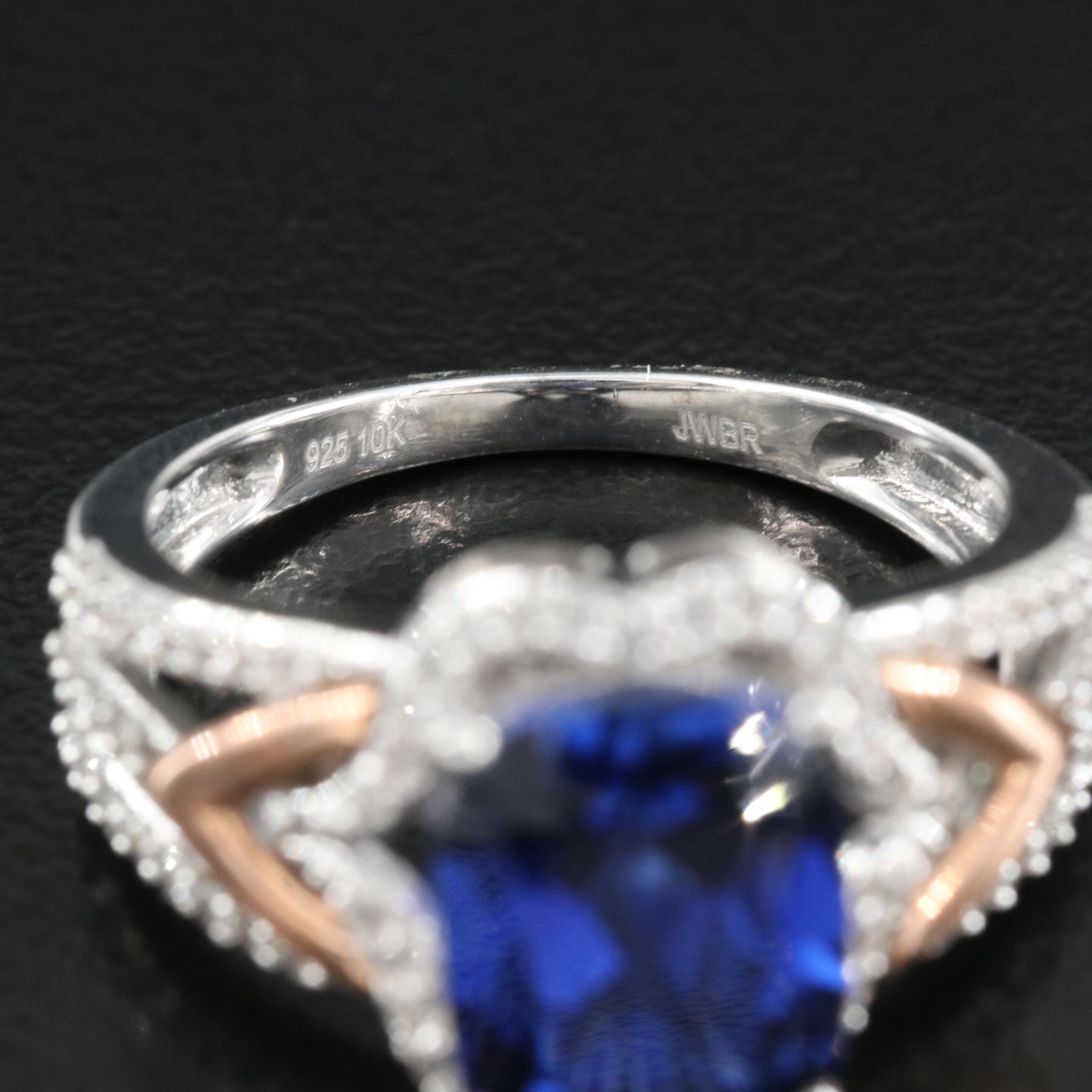 Sterling Blue and White Sapphire Ring with 10K Rose Gold Accents