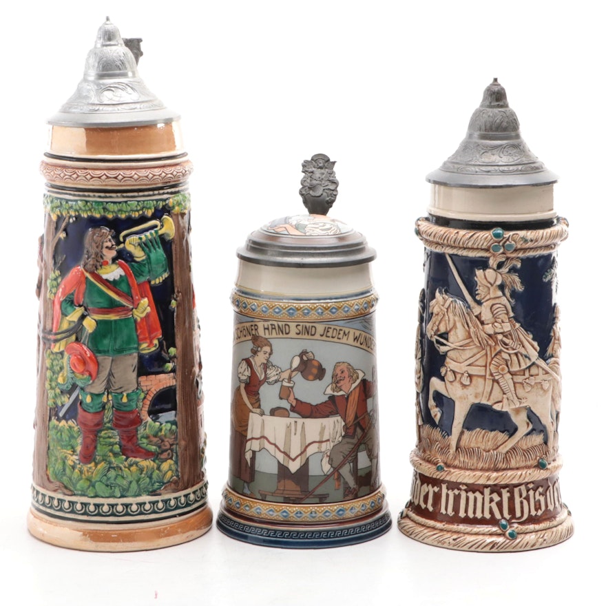 Villeroy & Boch Mettlach Stoneware Beer Stein with Other German Steins