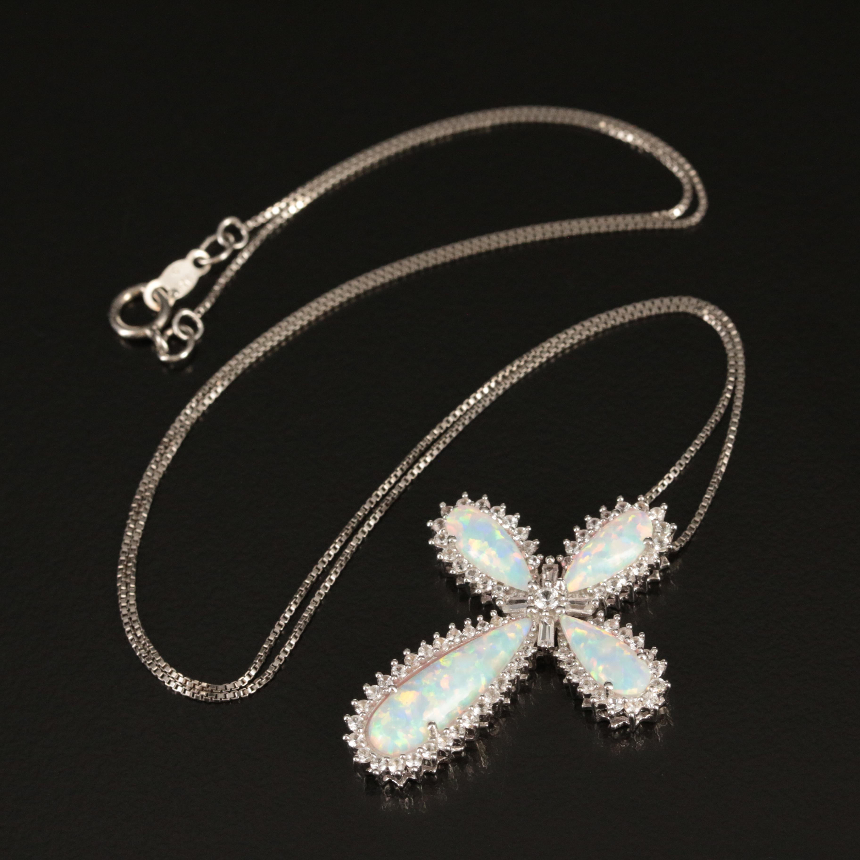 Sterling Opal and White Sapphire Cross Necklace