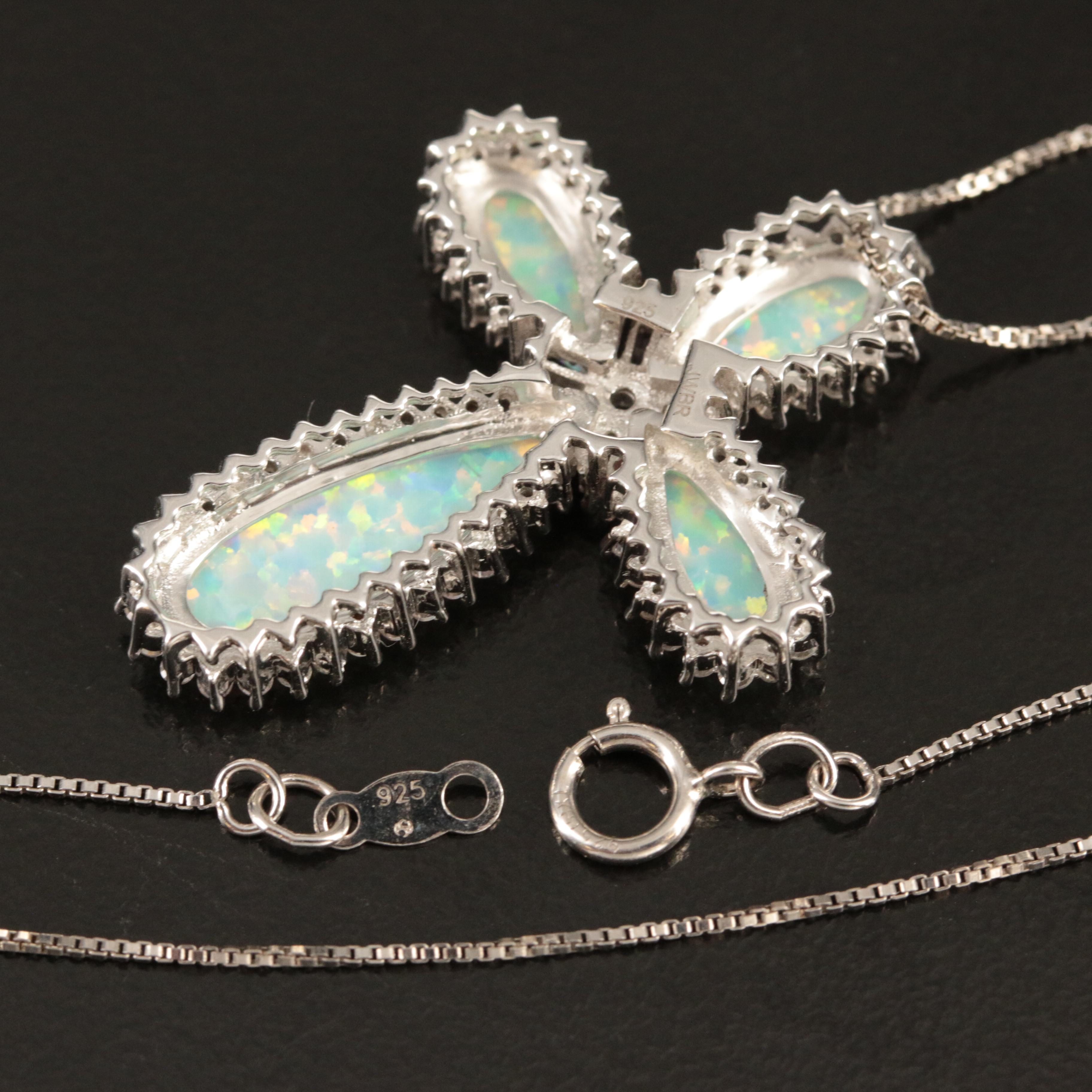 Sterling Opal and White Sapphire Cross Necklace