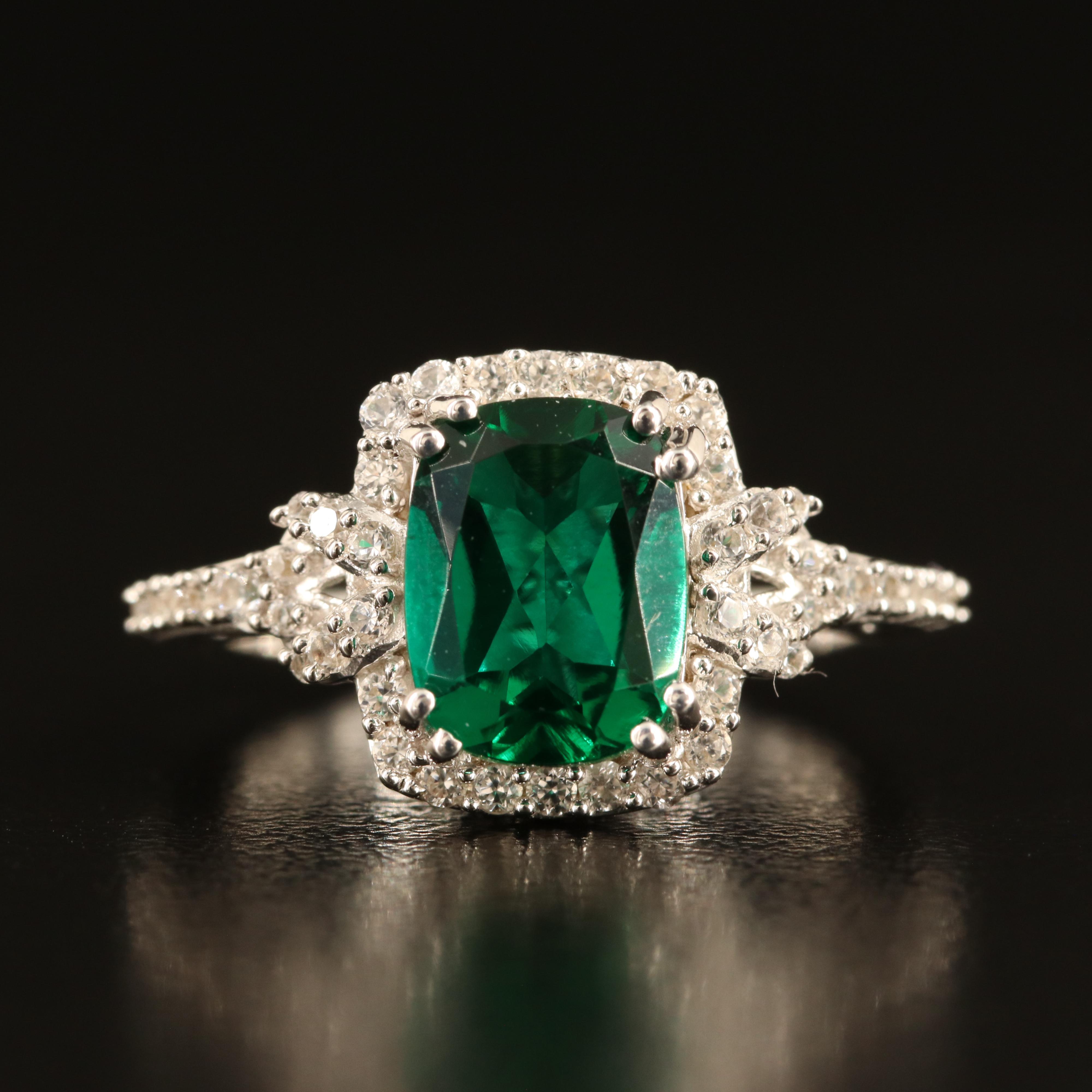 Sterling Emerald and White Sapphire Ring