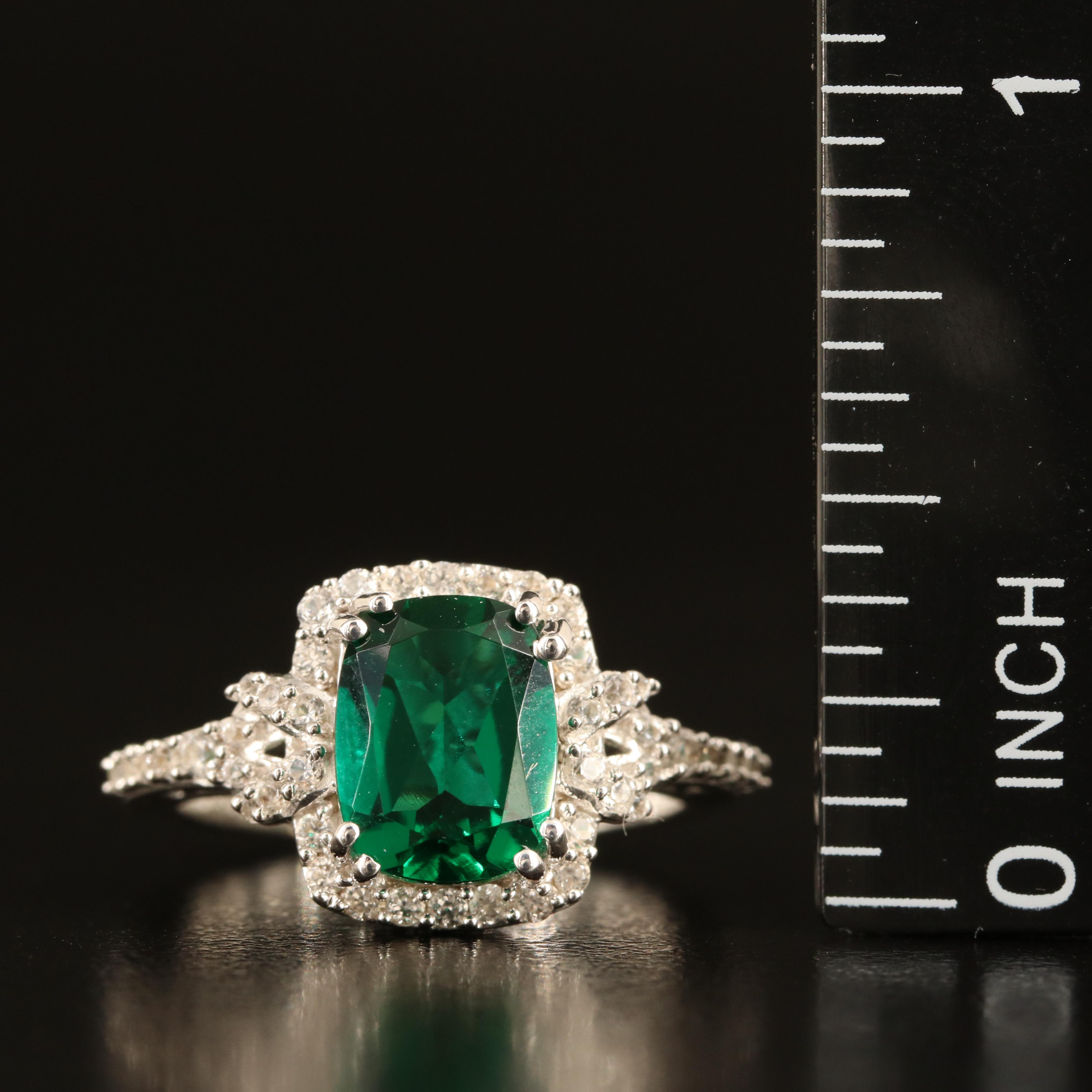 Sterling Emerald and White Sapphire Ring