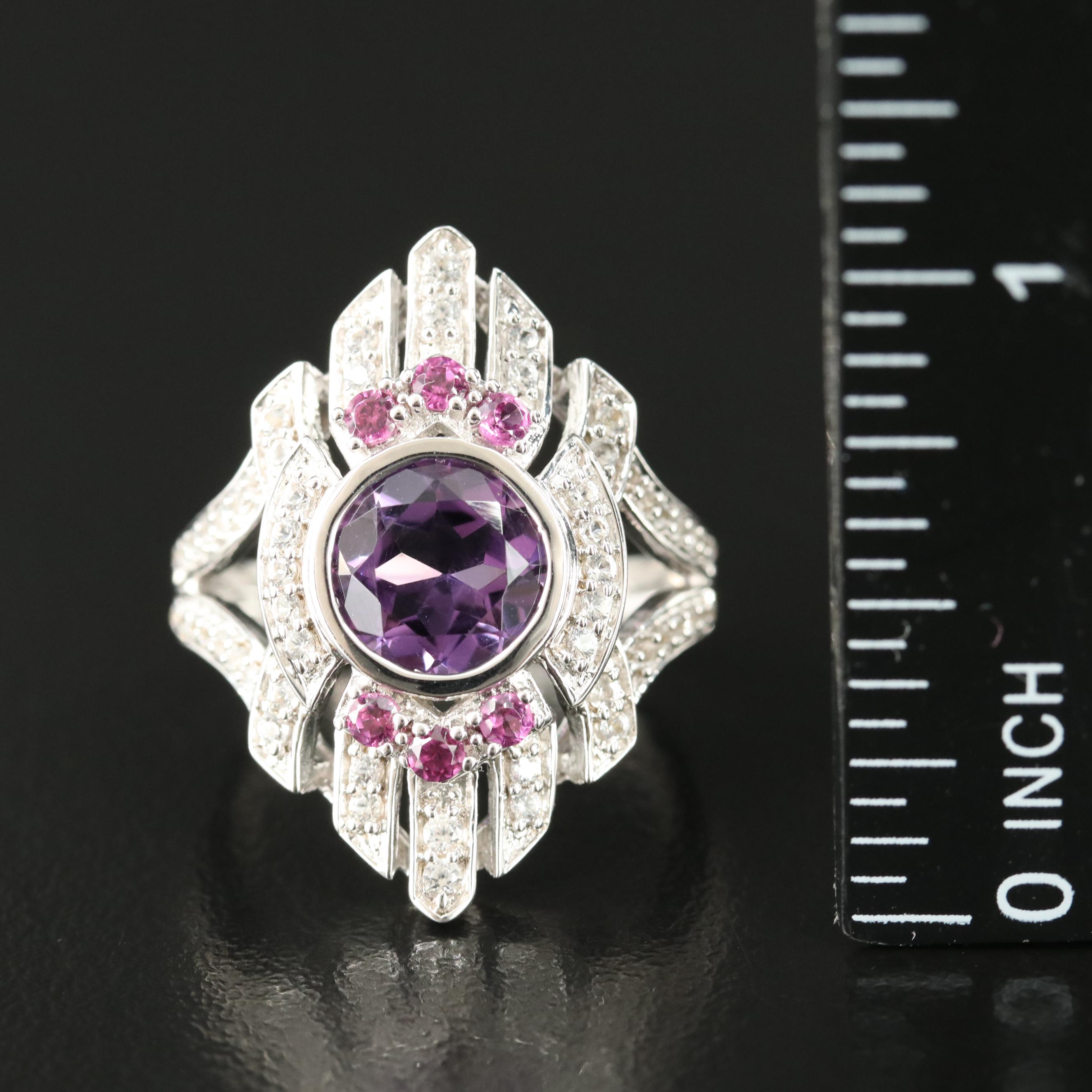 Sterling Amethyst, Rhodolite Garnet and Sapphire Ring