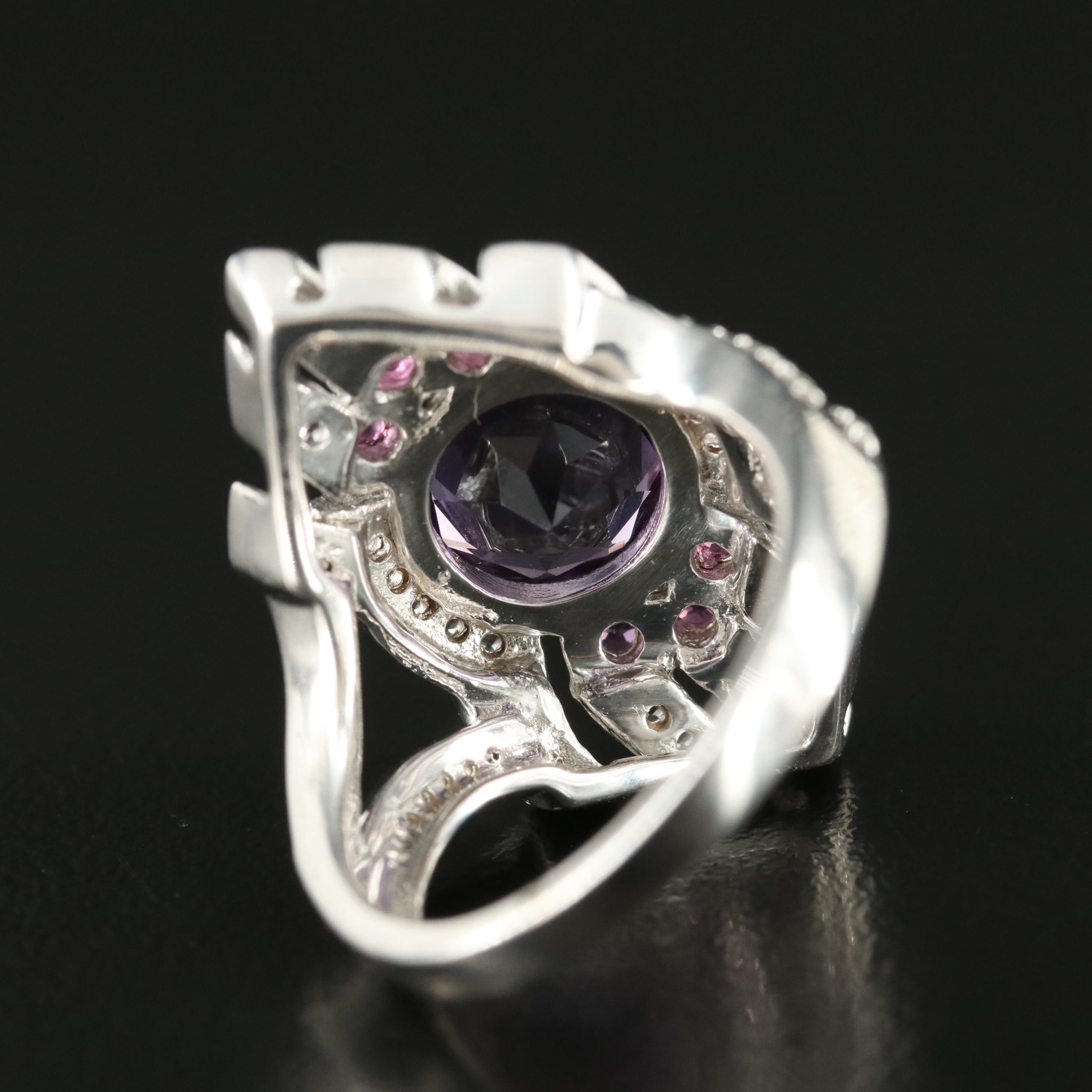 Sterling Amethyst, Rhodolite Garnet and Sapphire Ring