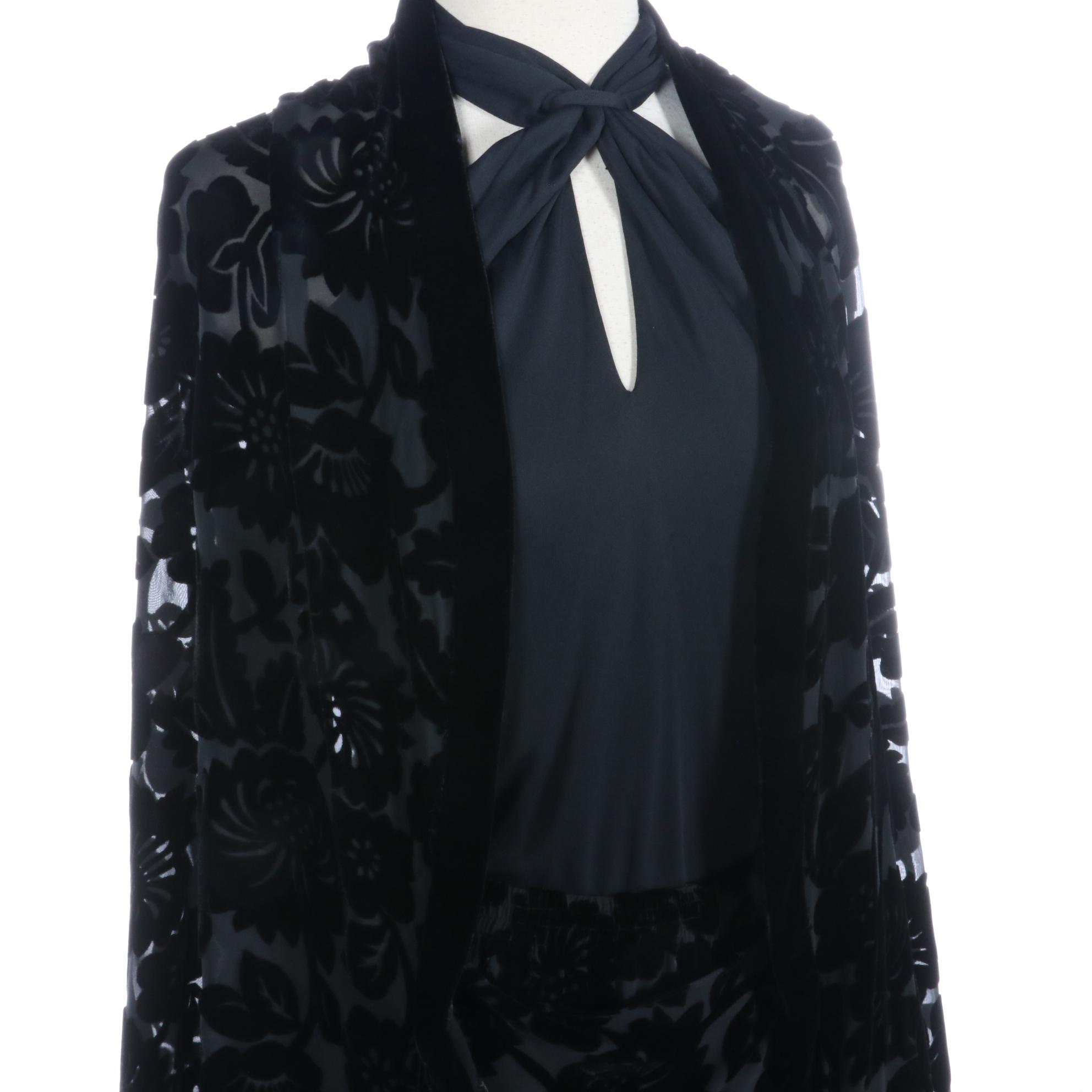 Gucci Halter Top with Harari Velvet Burnout Skirt and Jacket