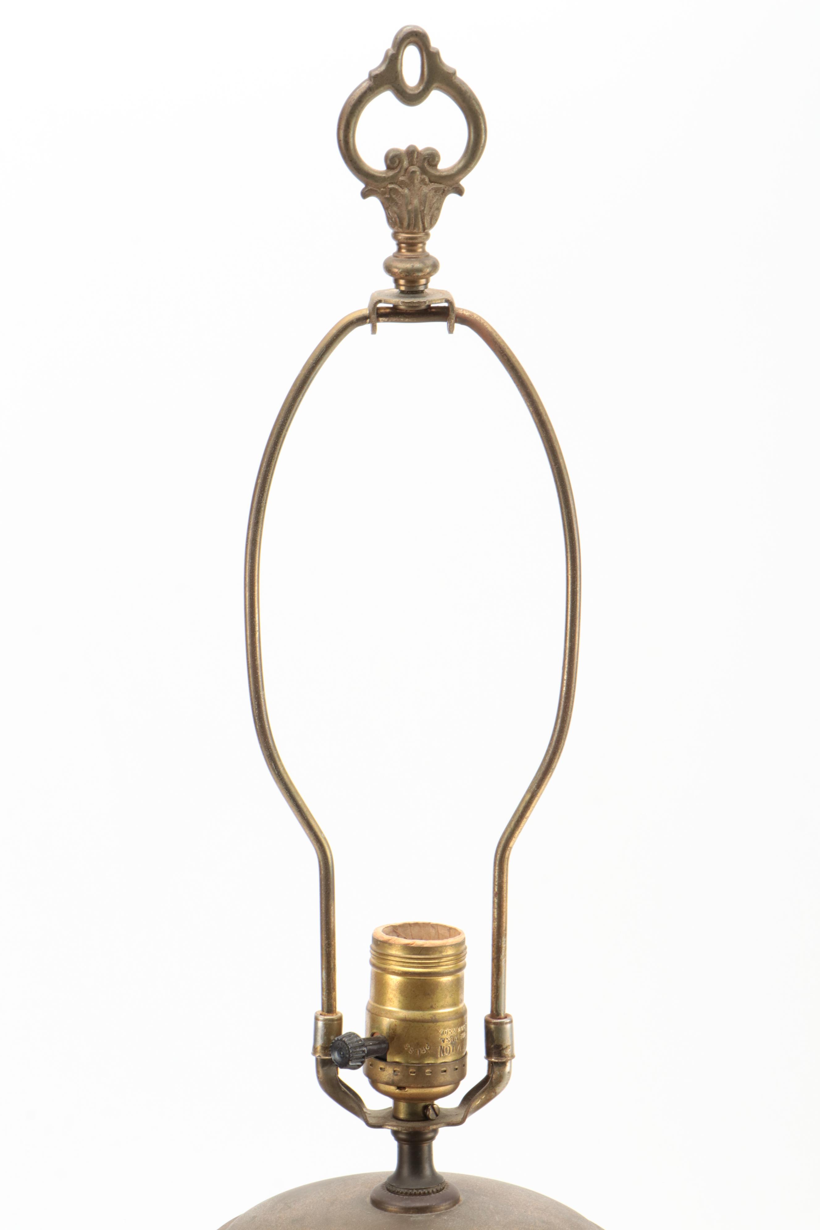Asian Influence Mirror Black and Gilded Brass Table Lamp