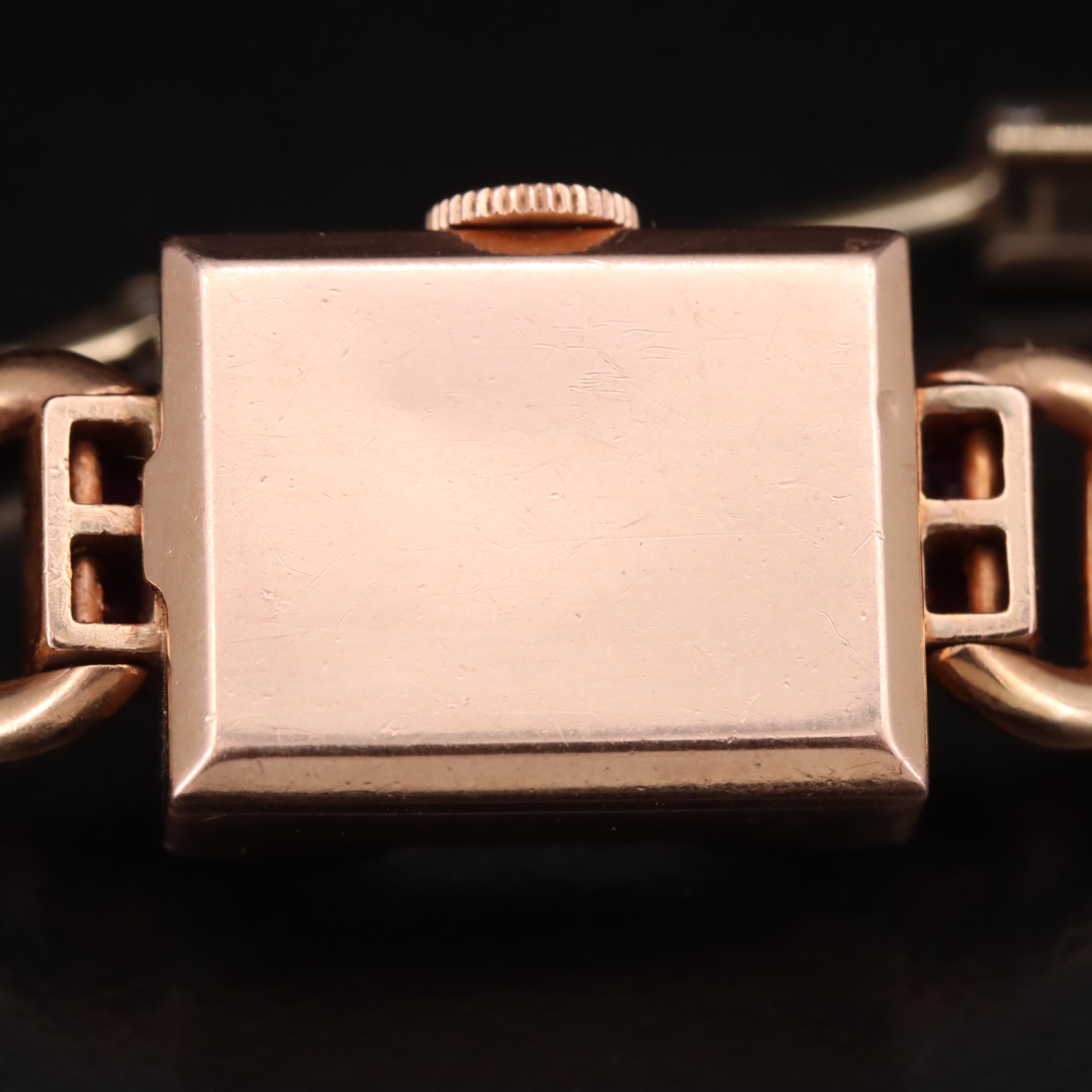 Vintage 14K Rose Gold Hamilton Diamond and Ruby Watch