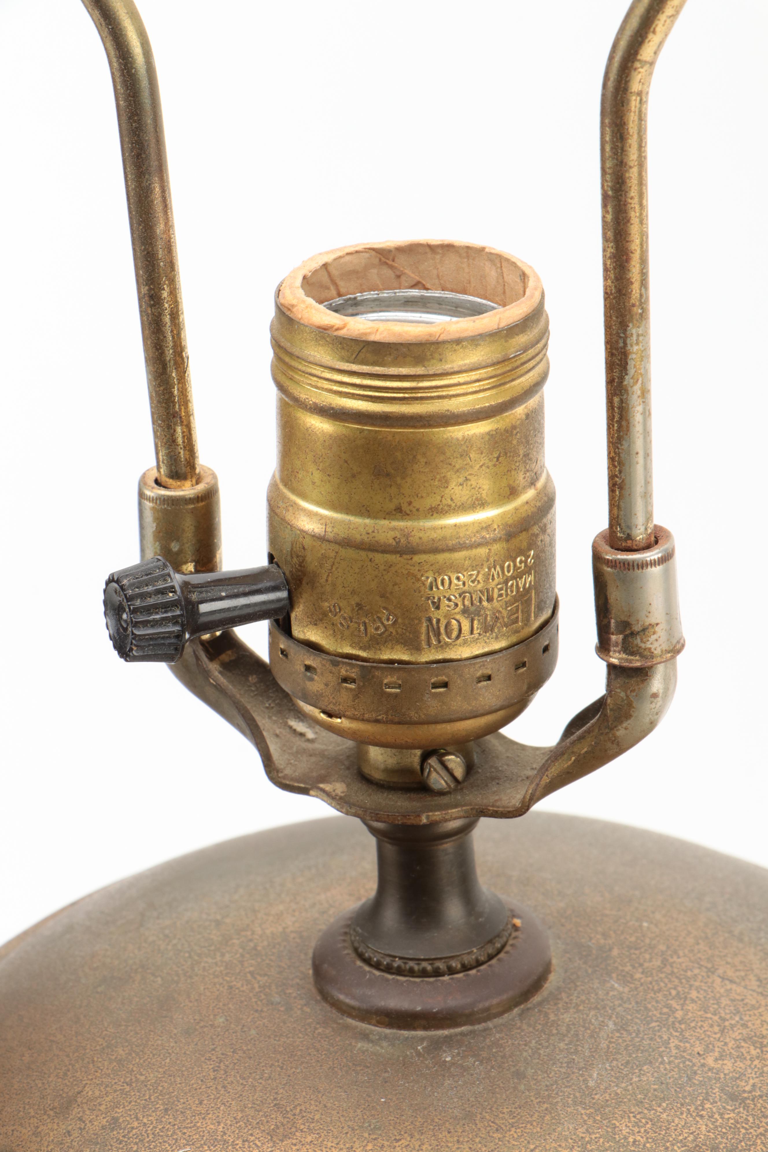 Asian Influence Mirror Black and Gilded Brass Table Lamp