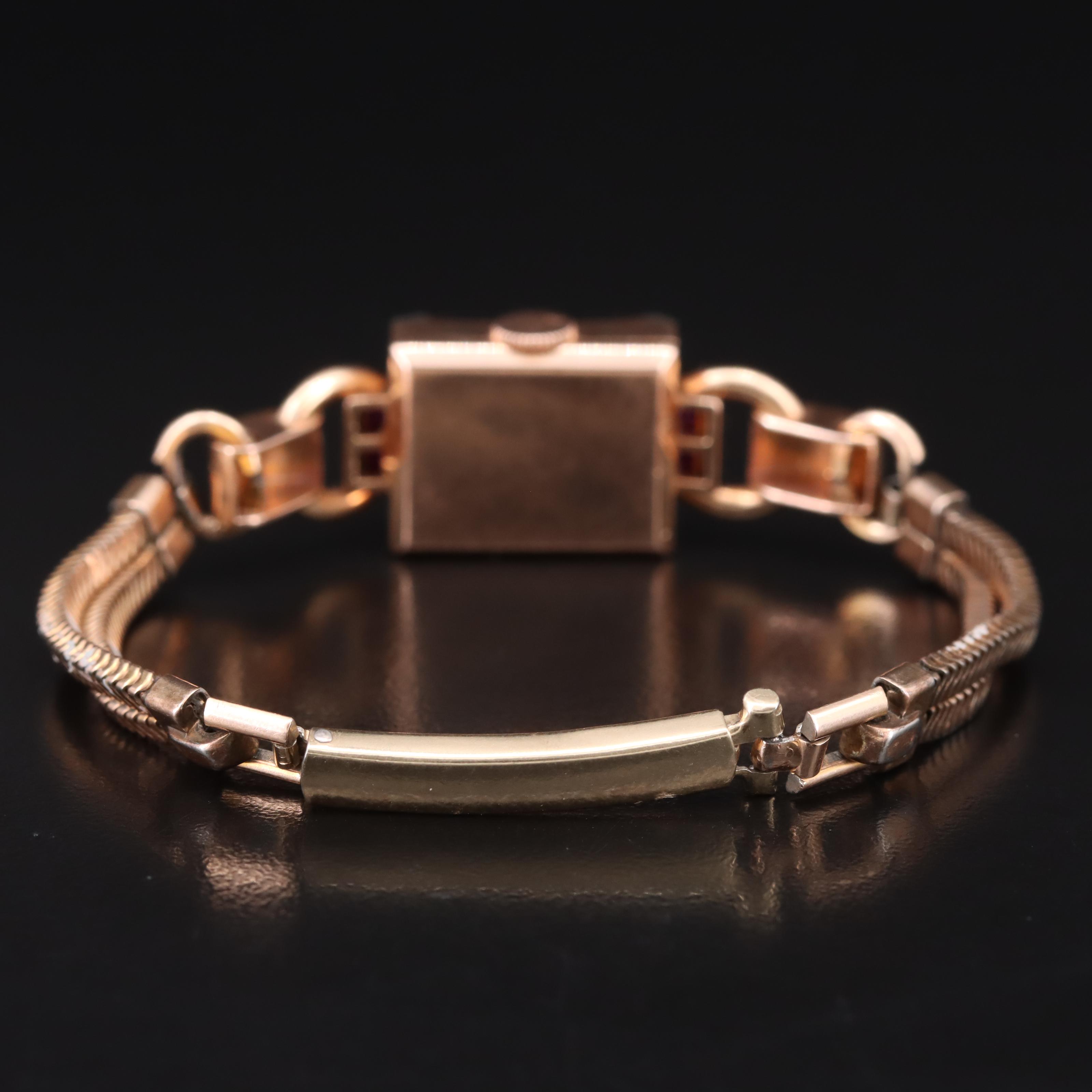 Vintage 14K Rose Gold Hamilton Diamond and Ruby Watch