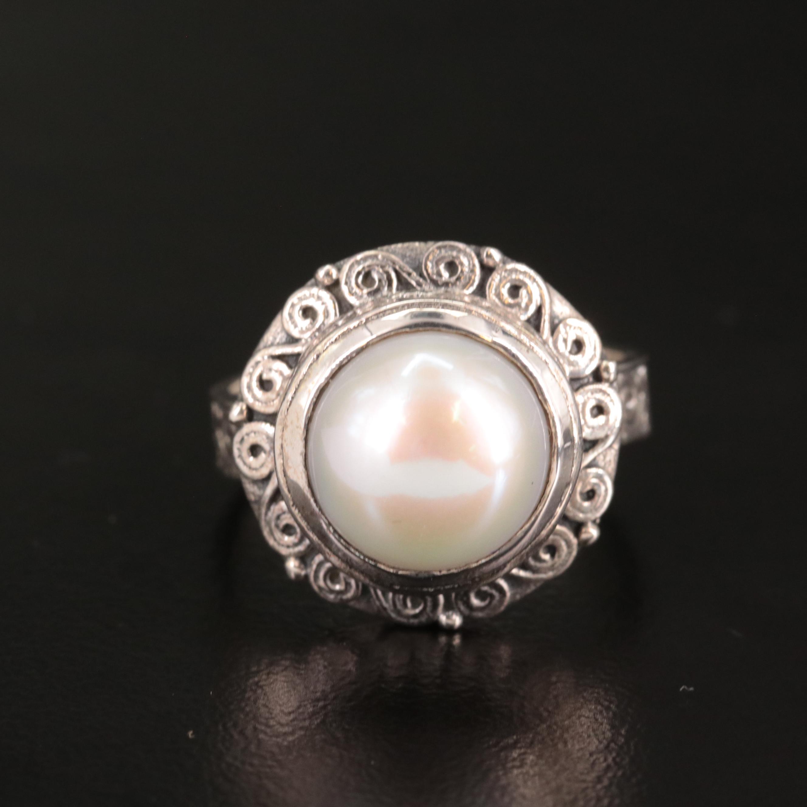 Sterling Cultured Pearl Halo Ring