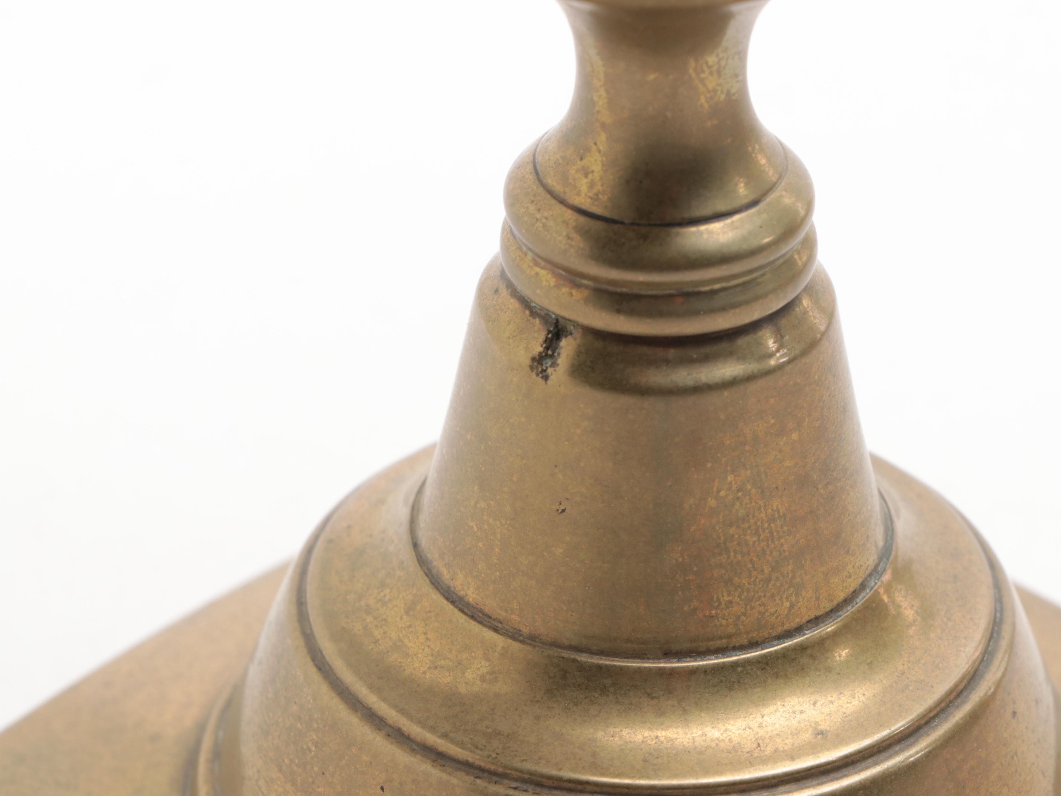 James Clews and Sons "Diamond Prince" and Other Brass Candlesticks and Oil Lamp