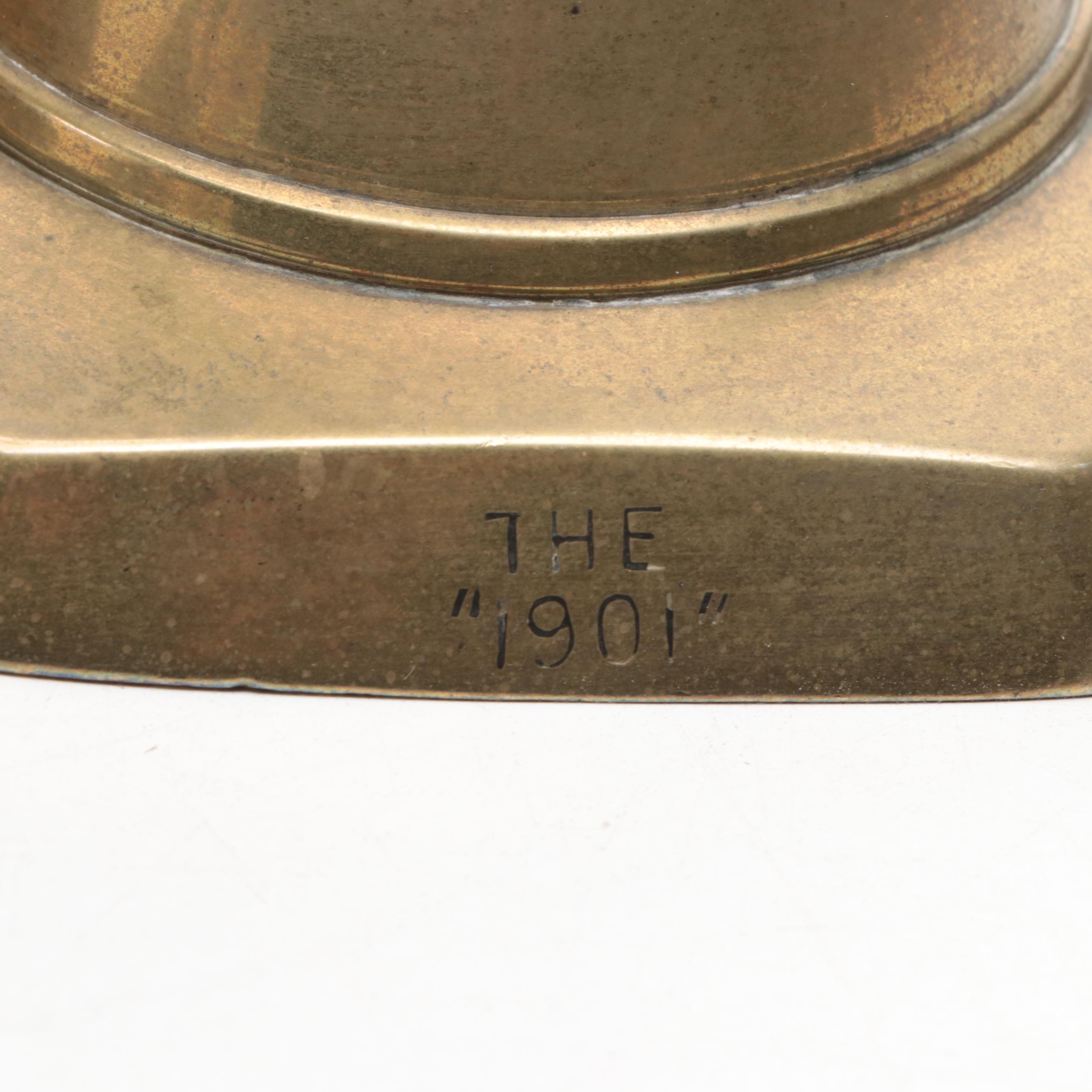 James Clews and Sons "Diamond Prince" and Other Brass Candlesticks and Oil Lamp