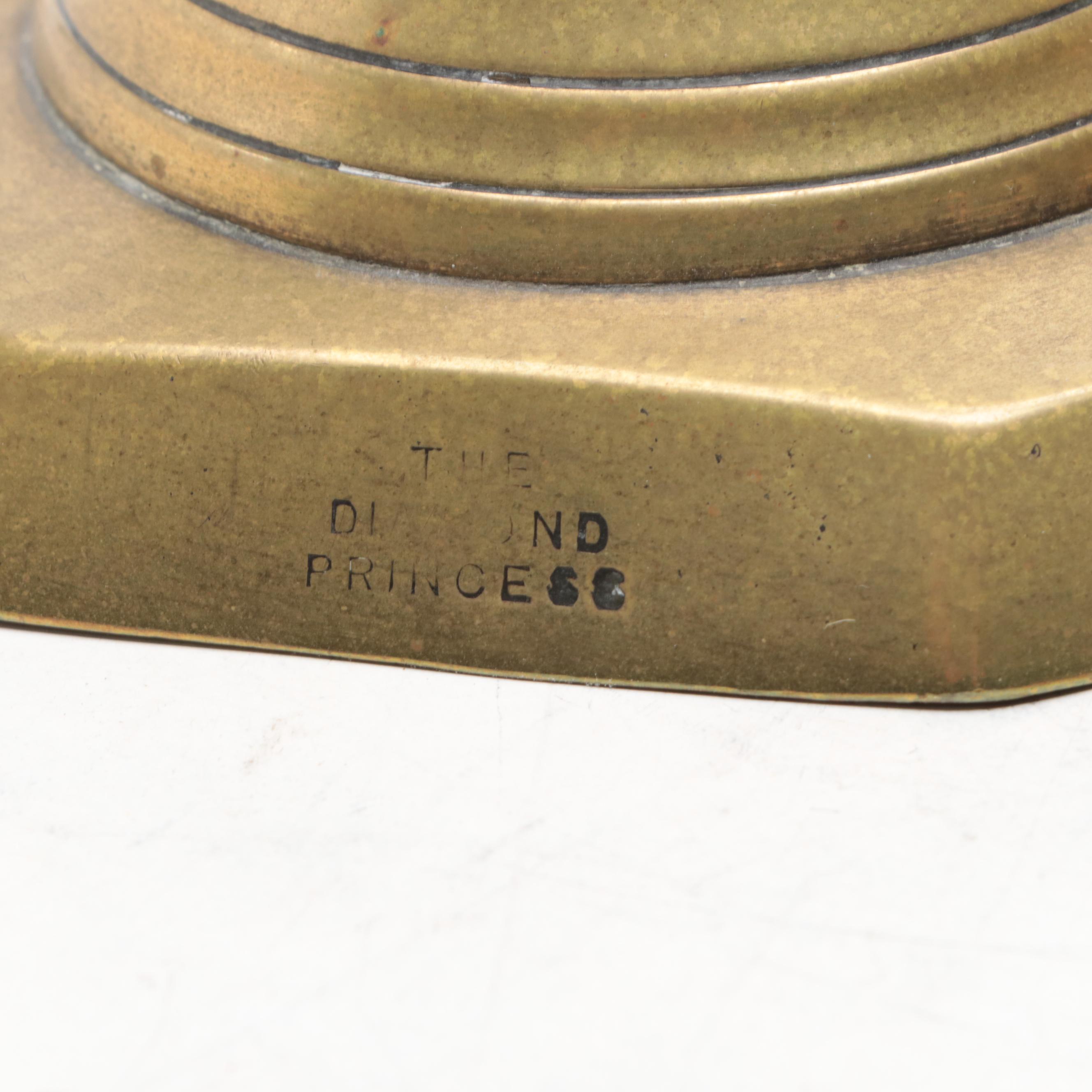 James Clews and Sons "Diamond Prince" and Other Brass Candlesticks and Oil Lamp